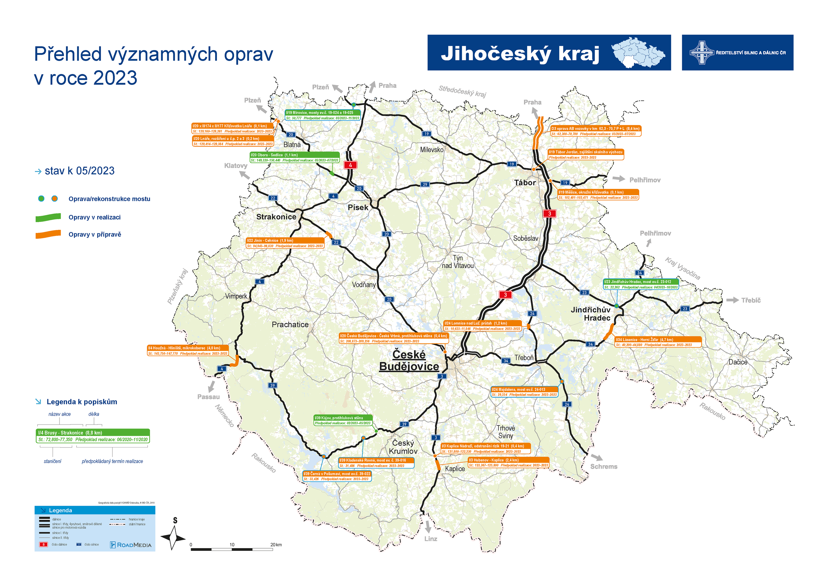 Mapa oprav Jihočeský kraj - Mapa oprav v roce 2023 (3/14)