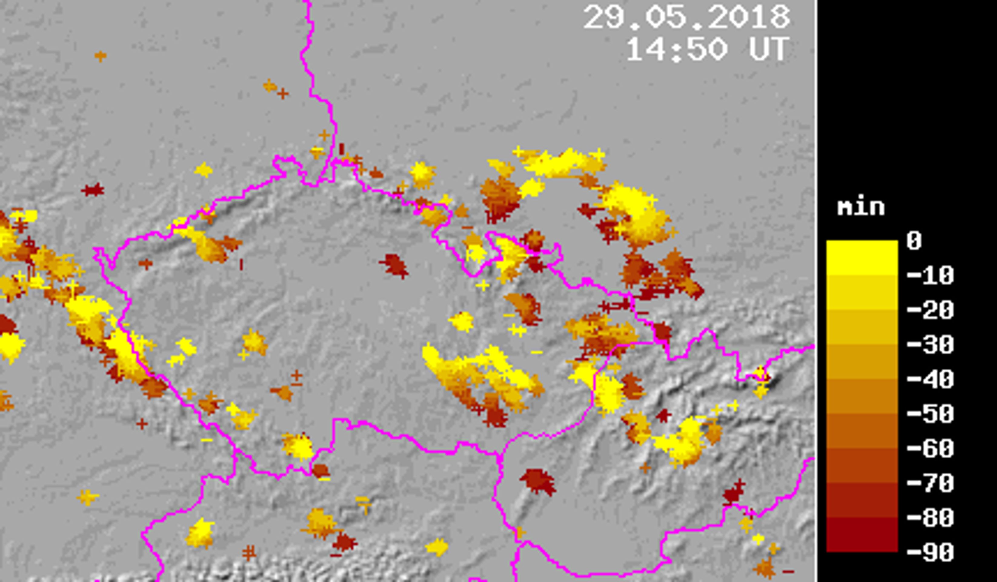 Mapa detekce blesků 29. 5. 2018 - 16:50 - GALERIE: Do Česka se přihnaly silné bouřky (4/4)