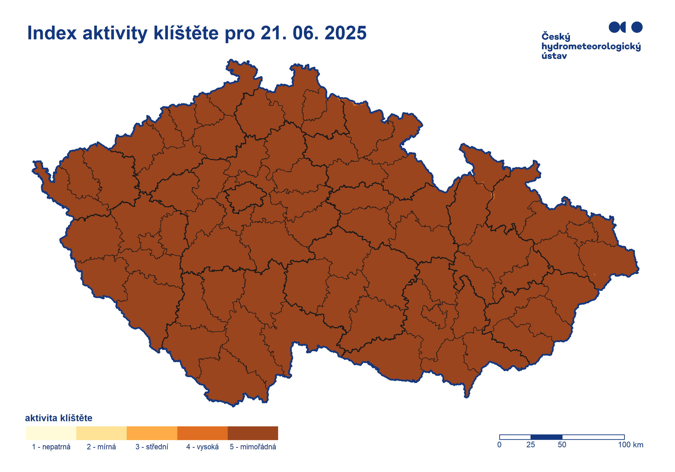 Index aktivity klíštěte 21. 6. 2025 - Aktivita klíšťat o víkendu (2/3)