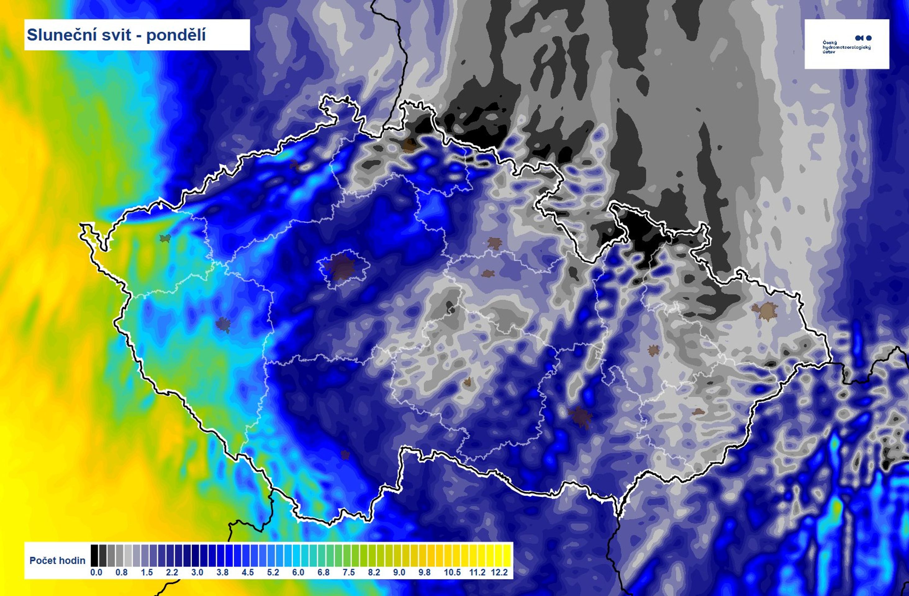 Sluneční svit, pondělí 7. 4. 2025 - Předpověď počasí (3/4)