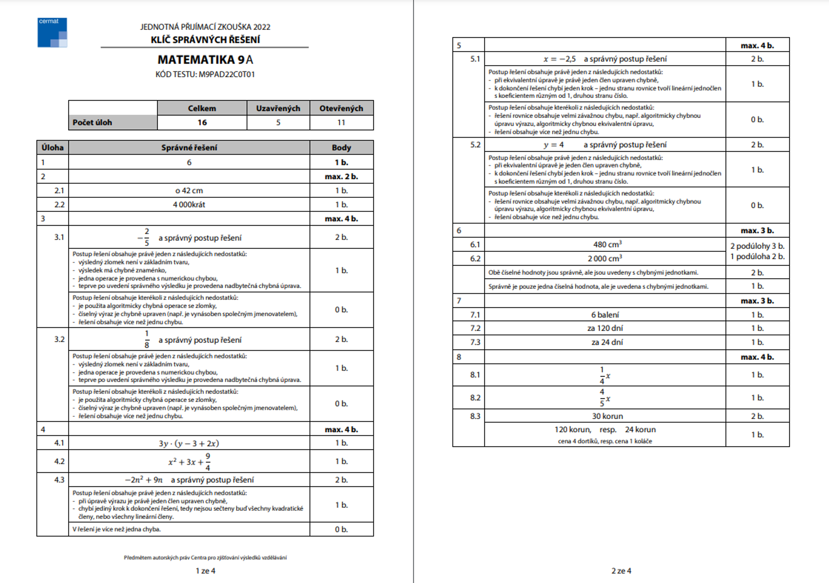 Didaktický test z matematiky - Přijímací zkouška z češtiny a matematiky na čtyřleté obory (13/13)
