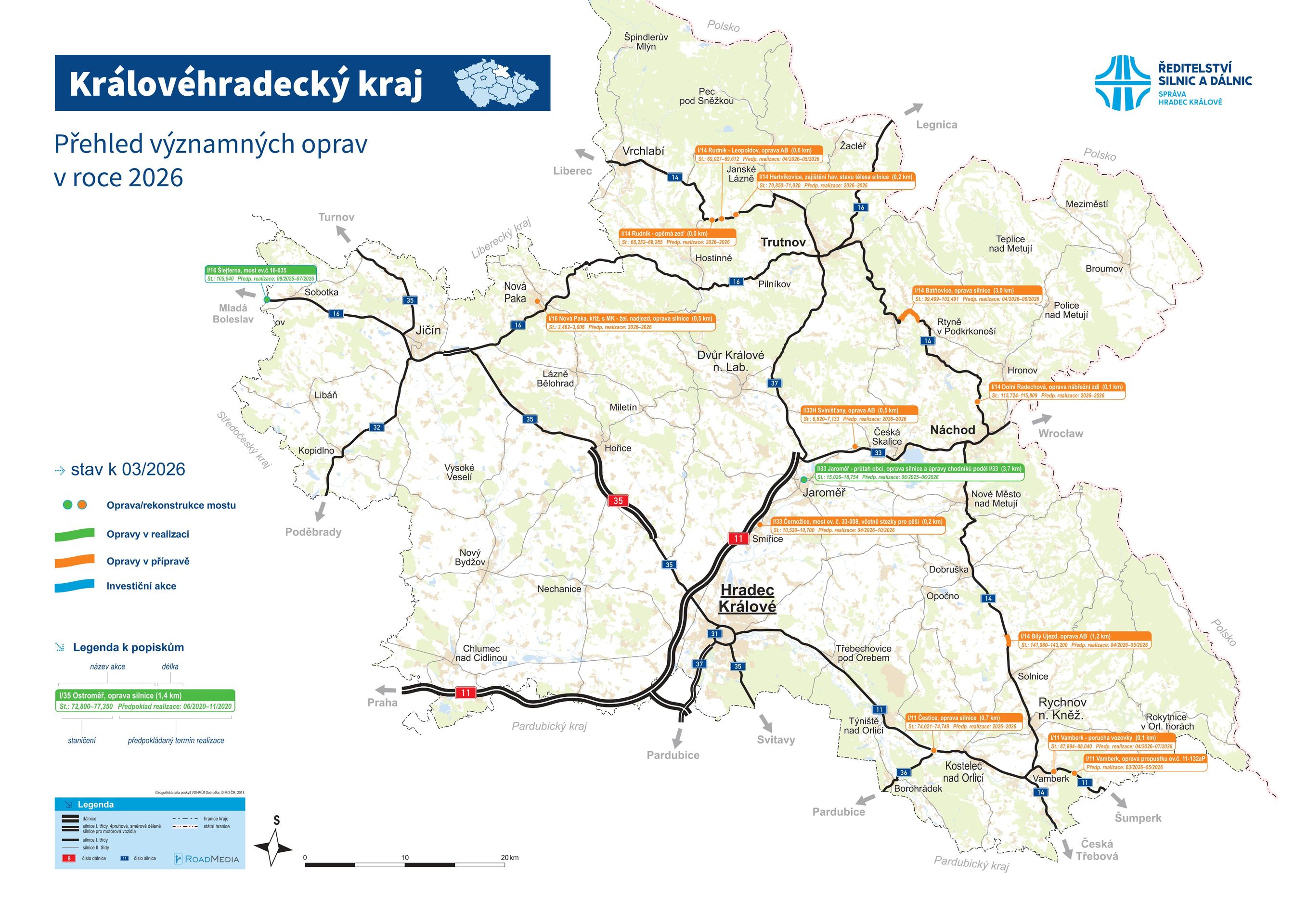 Přehled významných oprav v roce 2026 – Královéhradecký kraj - Stavby připravované k zahájení a přehled významných oprav v roce 2026 (7/13)