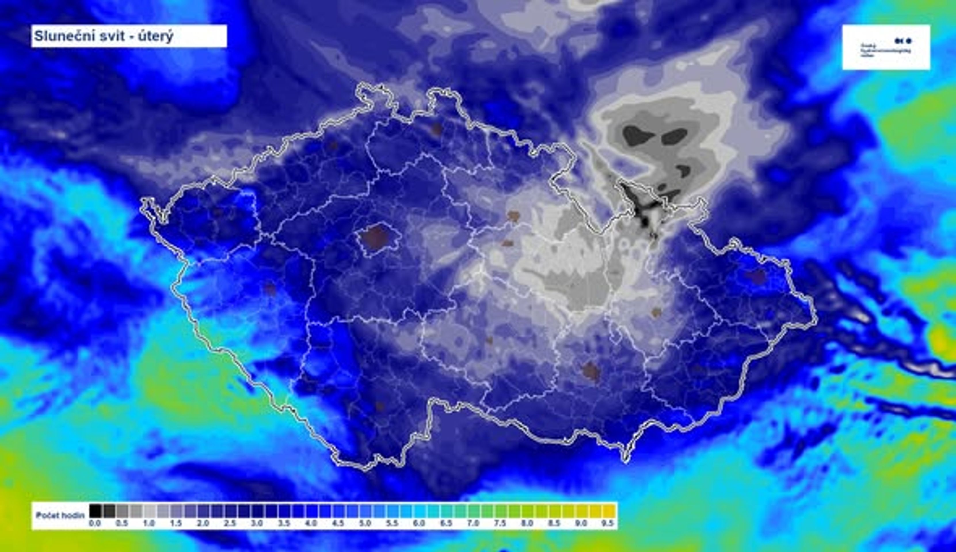 Sluneční svit - úterý - Předpověď počasí (1/3)