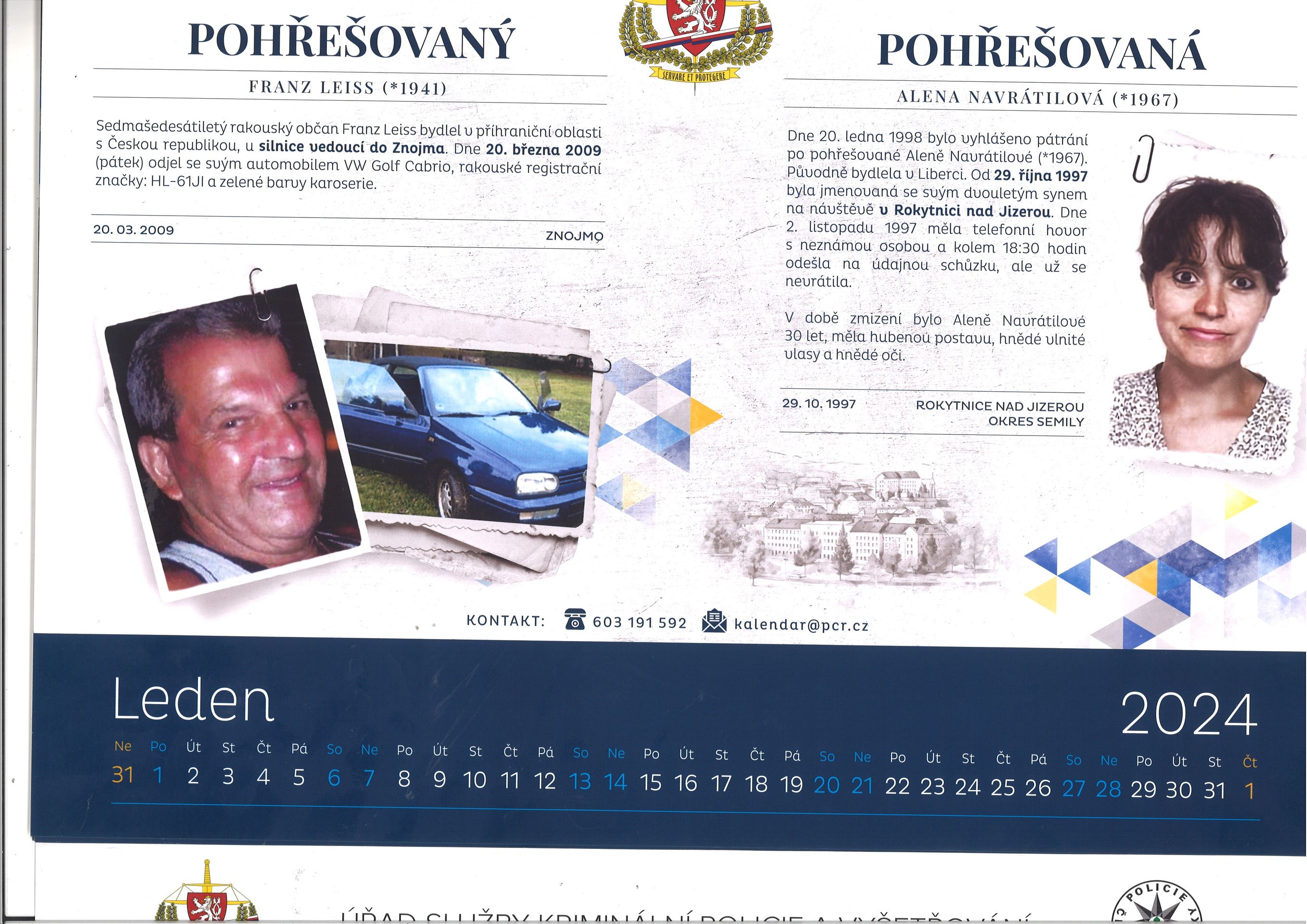 Kalendář hledaných, leden - Kalendář nevyřešených případů (1/12)