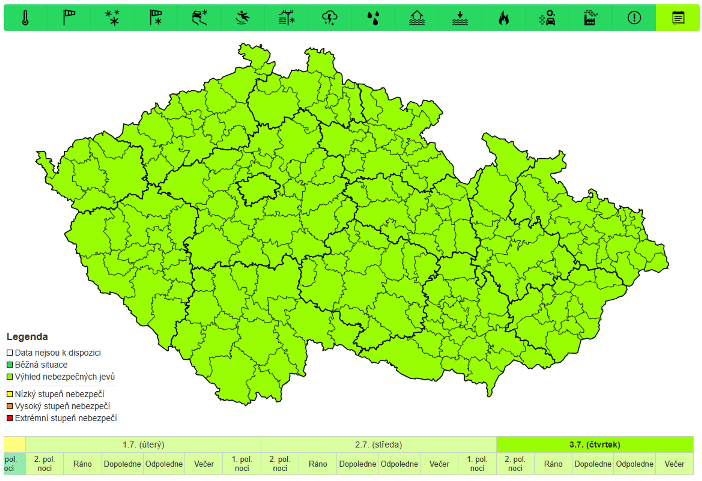 Předběžná výstraha před vysokými teplotami 1.-3. 7. 2025 - Výstraha před horkem 29. 6. - 3. 7. 2025 (3/4)