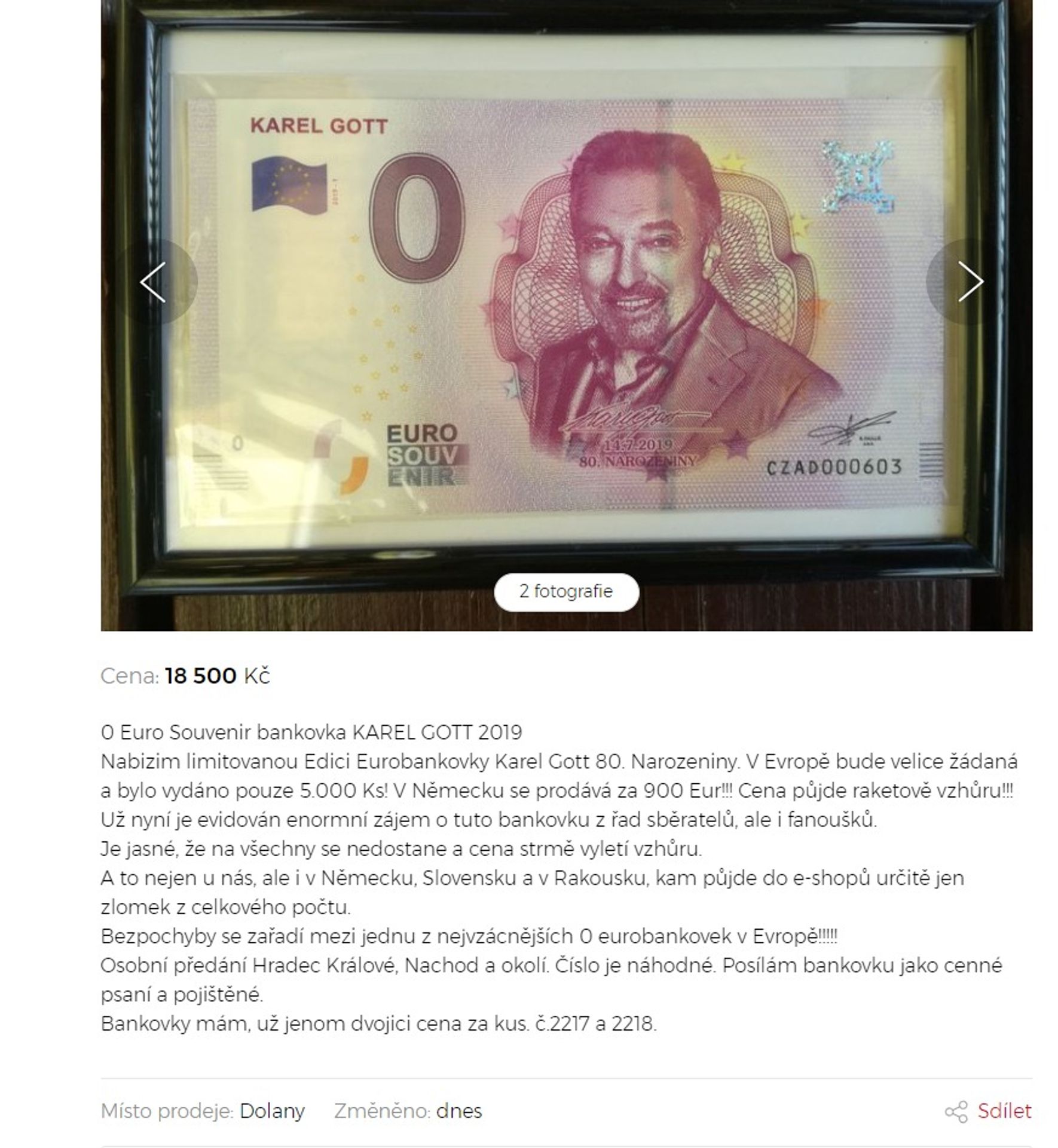 Bankovka s Karlem Gottem na bazaru - 4 - GALERIE: Bankovka s Karlem Gottem na bazarech (1/4)