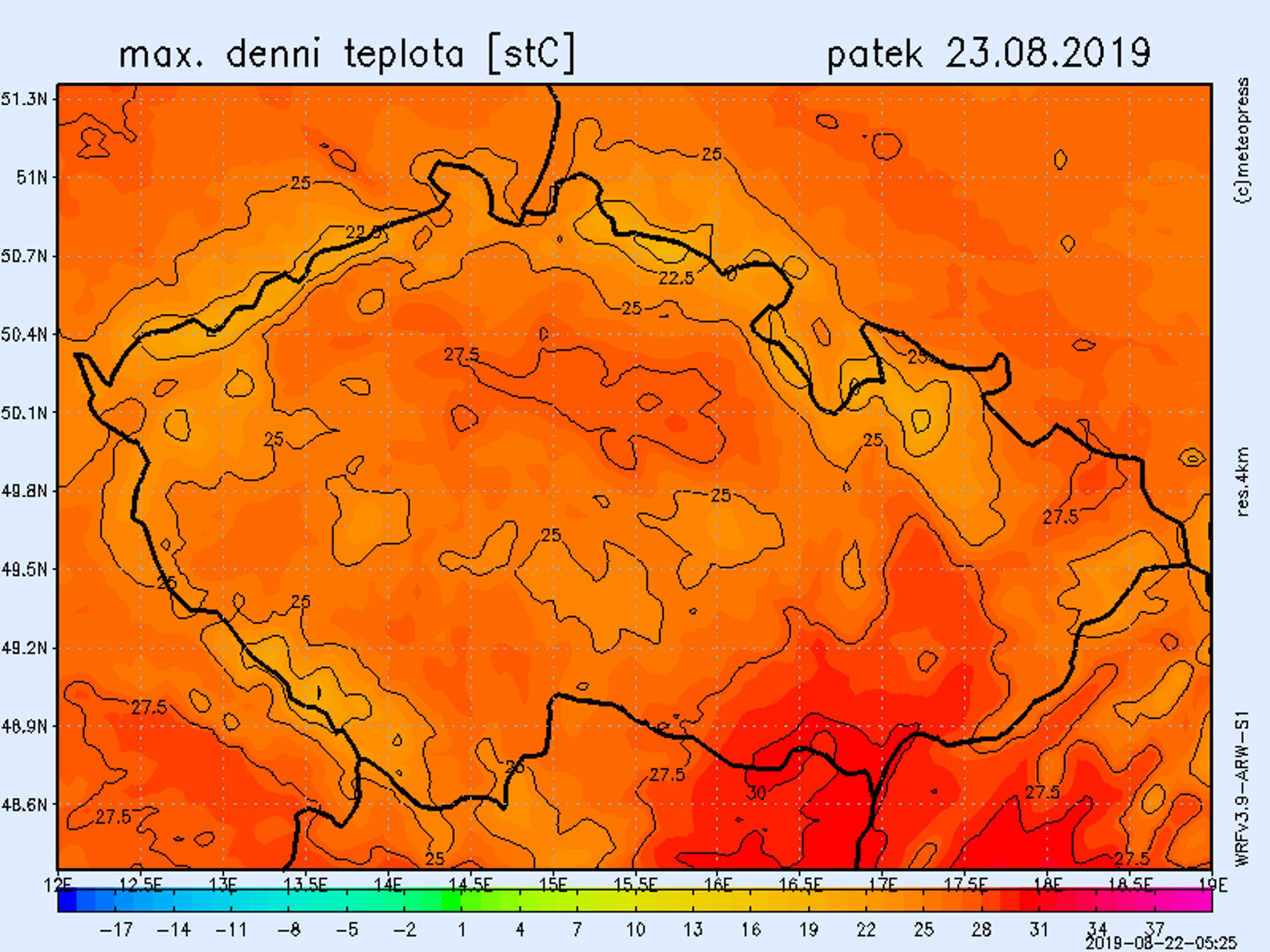Teplotní mapa - pátek 23. 8. 2019 - GALERIE: Teplotní mapy (2/4)