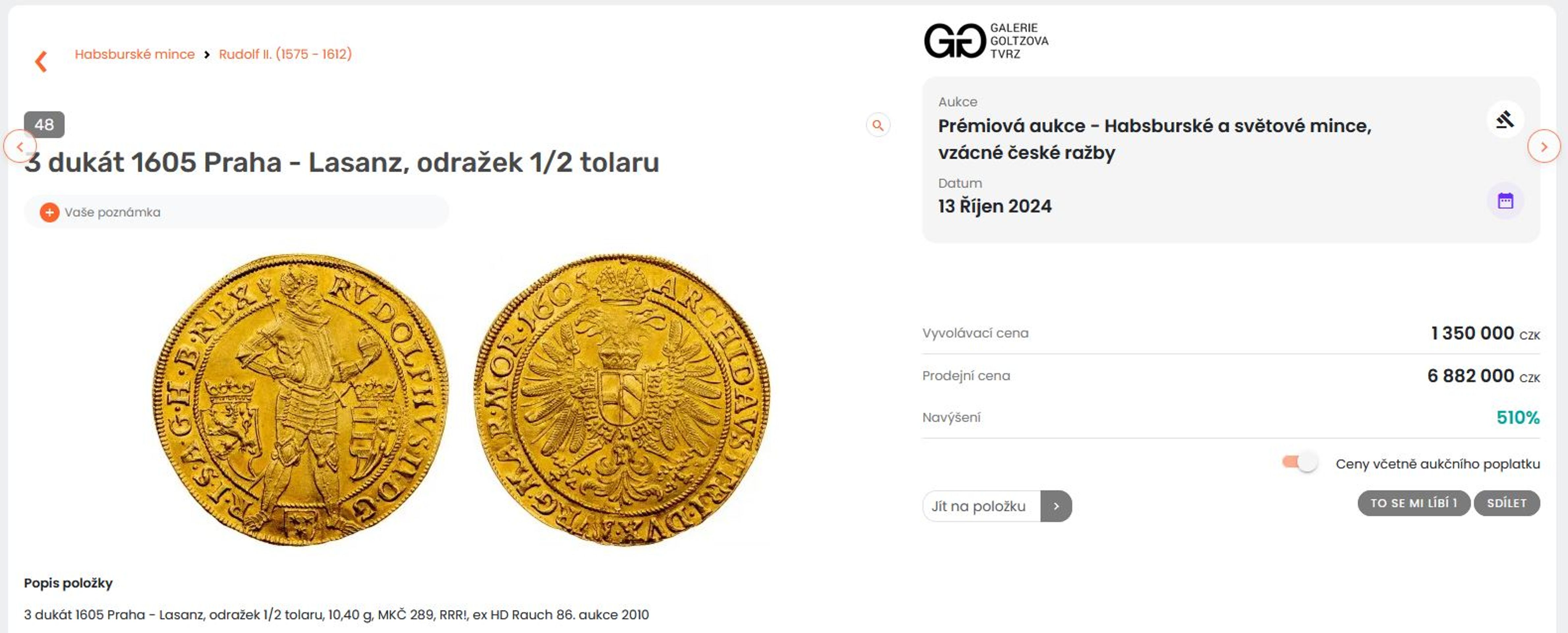 3dukát Rudolfa II. - Aukce mincí (6/23)
