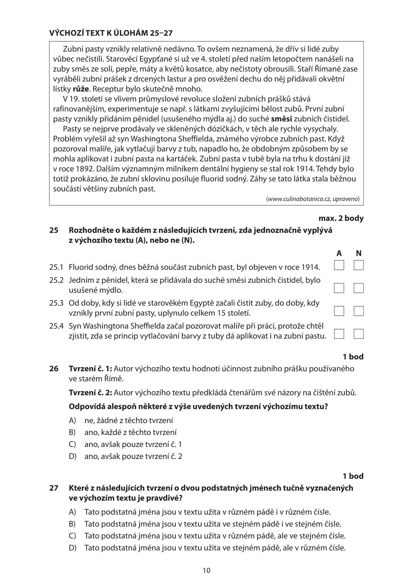 Přijímací zkouška z českého jazyka - Přijímací zkouška z českého jazyka (10/12)