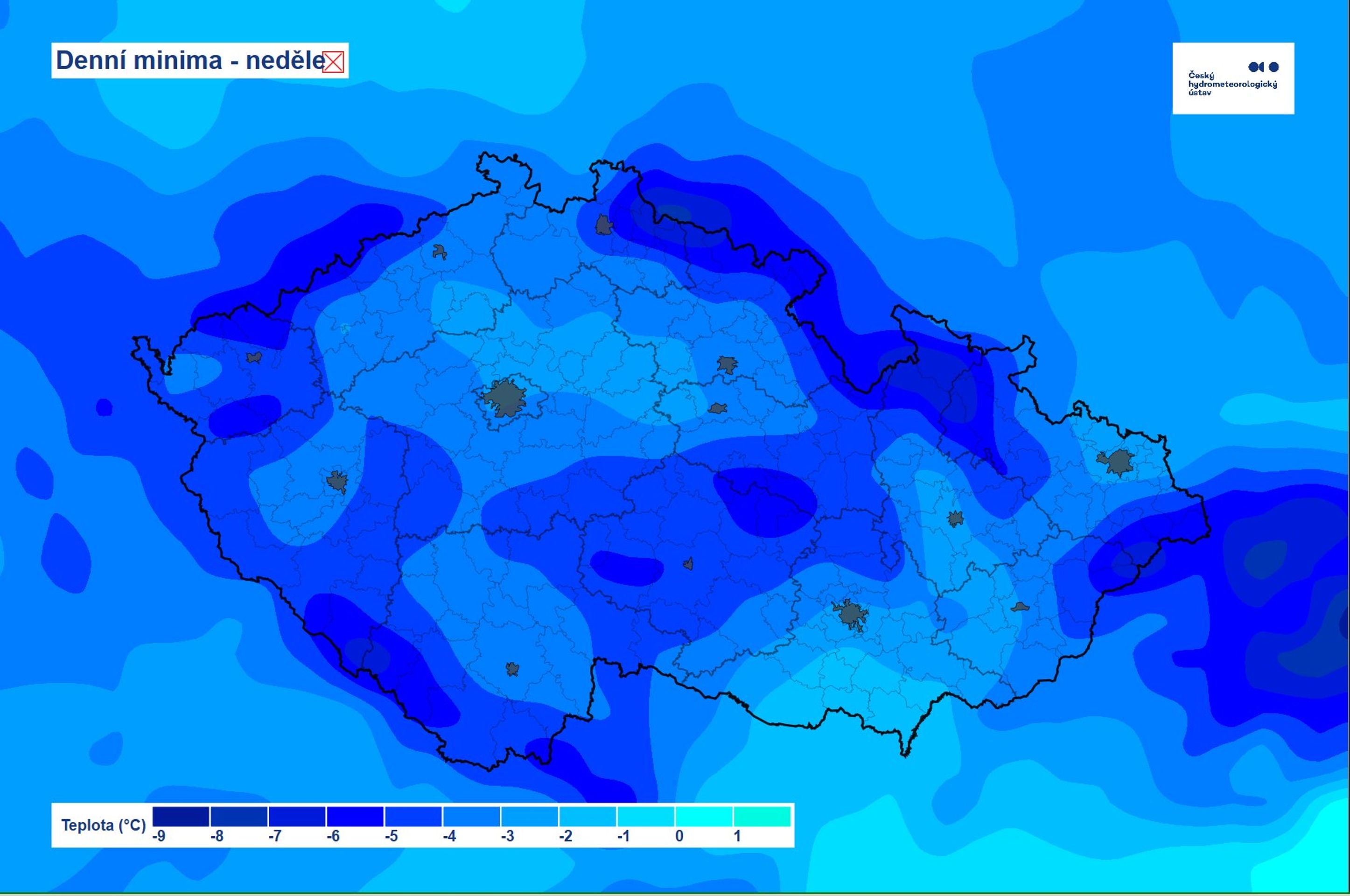 Denní minima - neděle, 6. 4. 2025 - Předpověď počasí (3/3)
