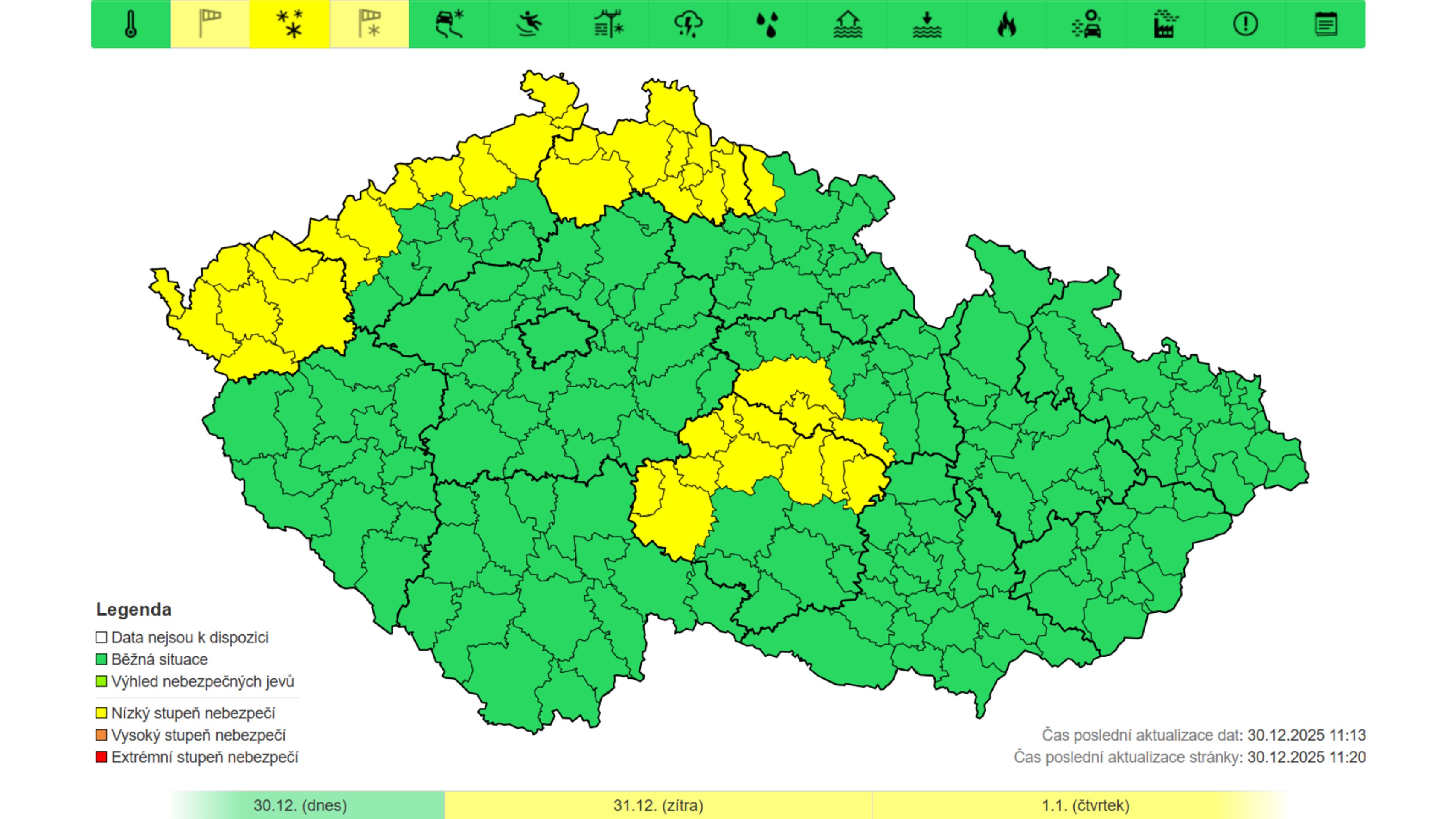 Výstraha ČHMÚ – Nová sněhová pokrývka - Výstraha (1/3)