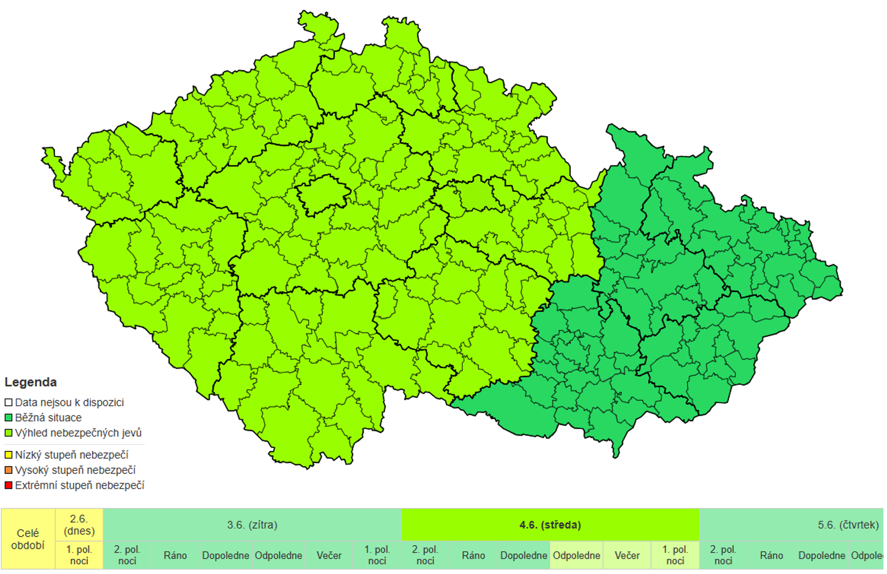 Předběžná výstraha před bouřkami na středu 4. 6. 2025 - Počasí ve středu 4. června 2025 (2/3)