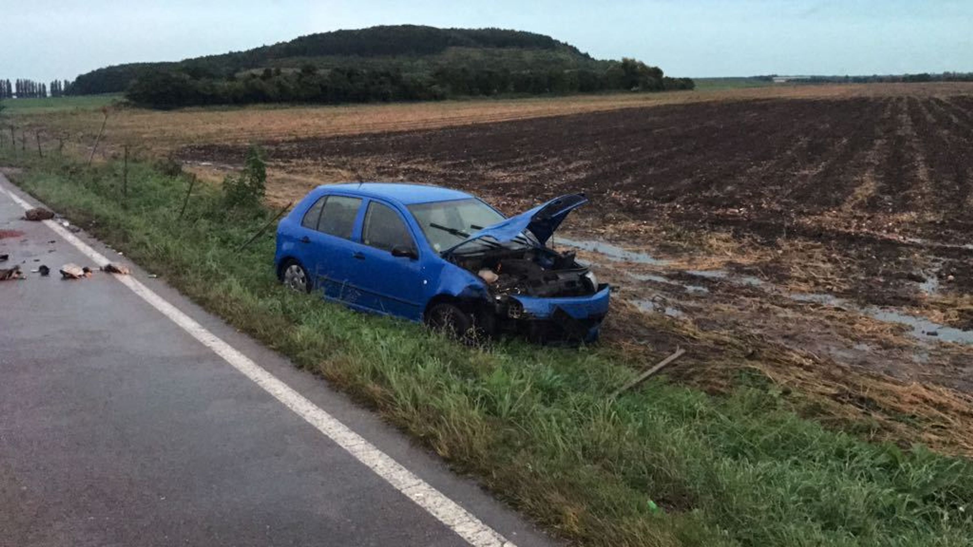 Vážná nehoda si vyžádala dva zraněné! - 1 - GALERIE: Auto skončilo po nehodě v poli (4/4)