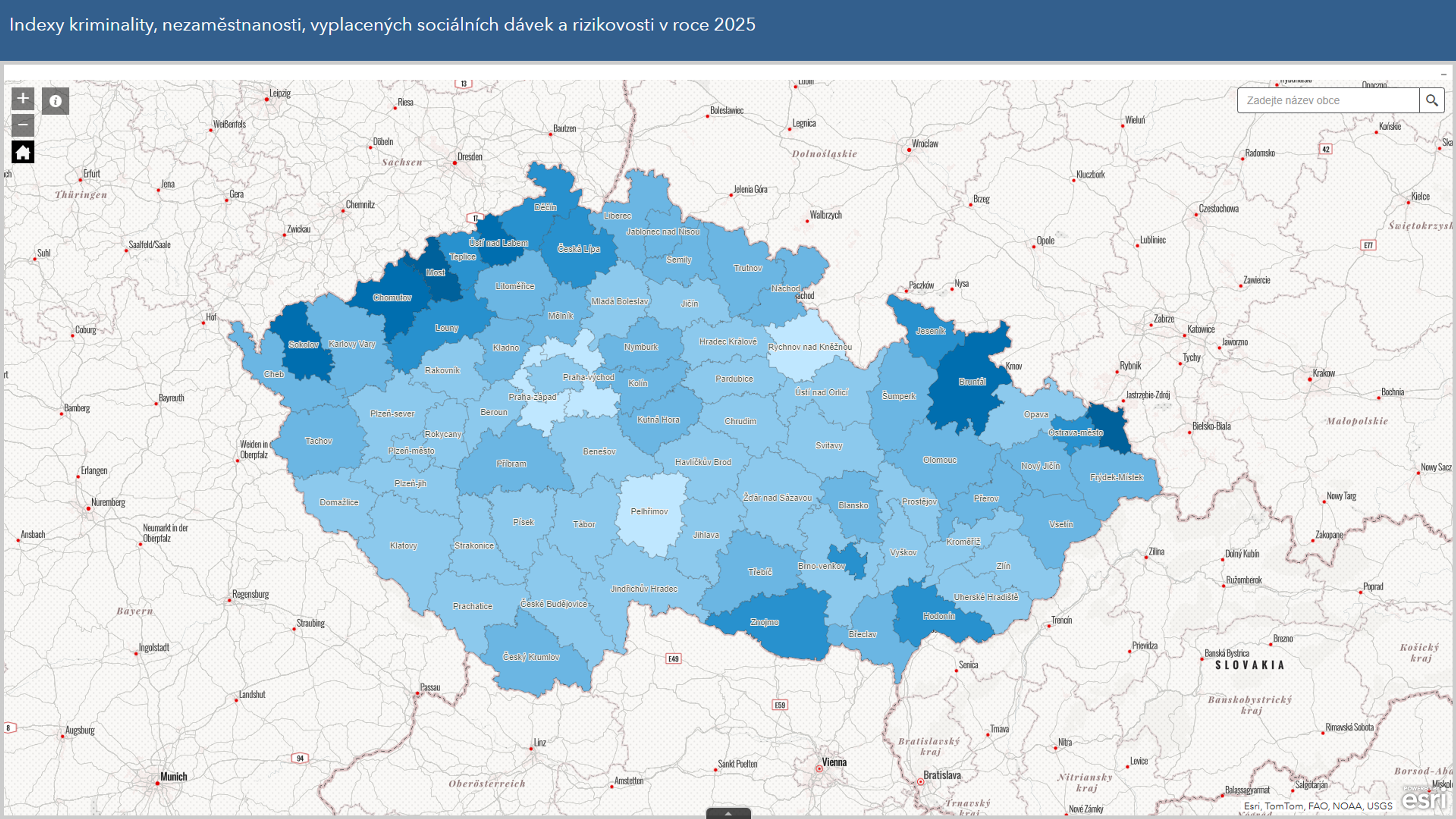 Index nezaměstnanosti v roce 2025 - Indexy kriminality, nezaměstnanosti, vyplacených sociálních dávek a rizikovosti v roce 2025 (3/4)
