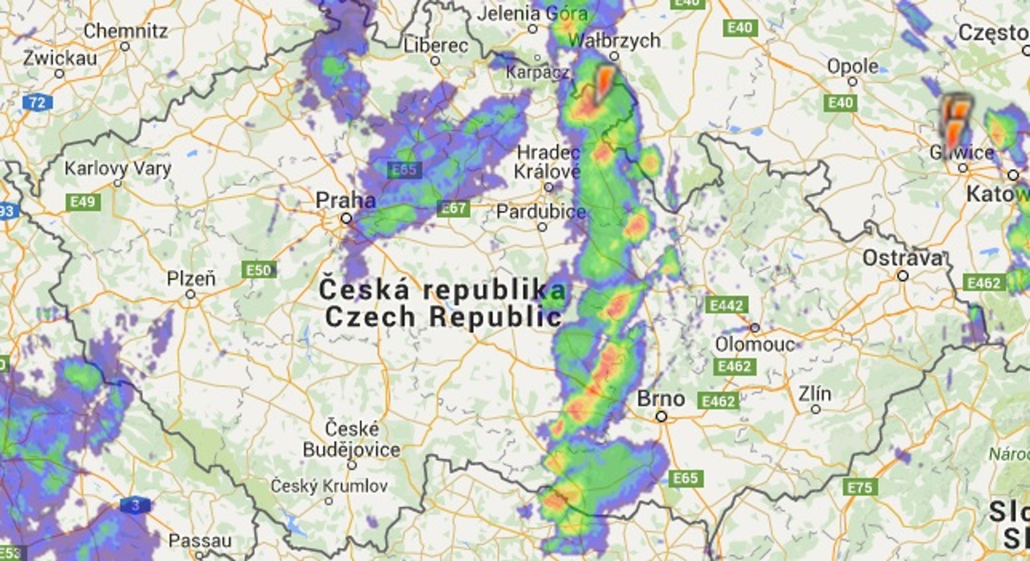 Meteoradar v 15 hodin - GALERIE: Srážky nad Českem (5/6)