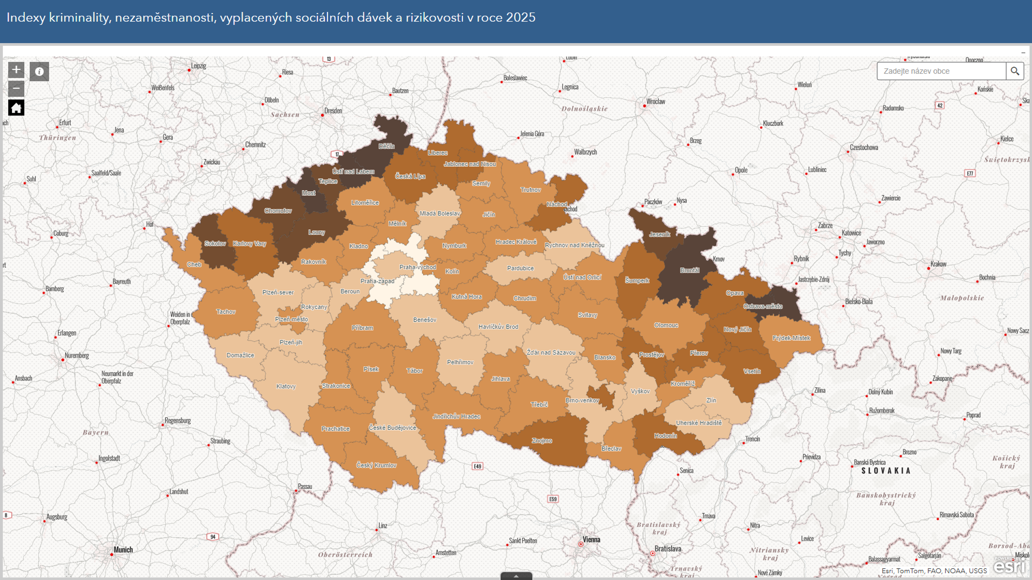Index rizikovosti v roce 2025 - Indexy kriminality, nezaměstnanosti, vyplacených sociálních dávek a rizikovosti v roce 2025 (1/4)