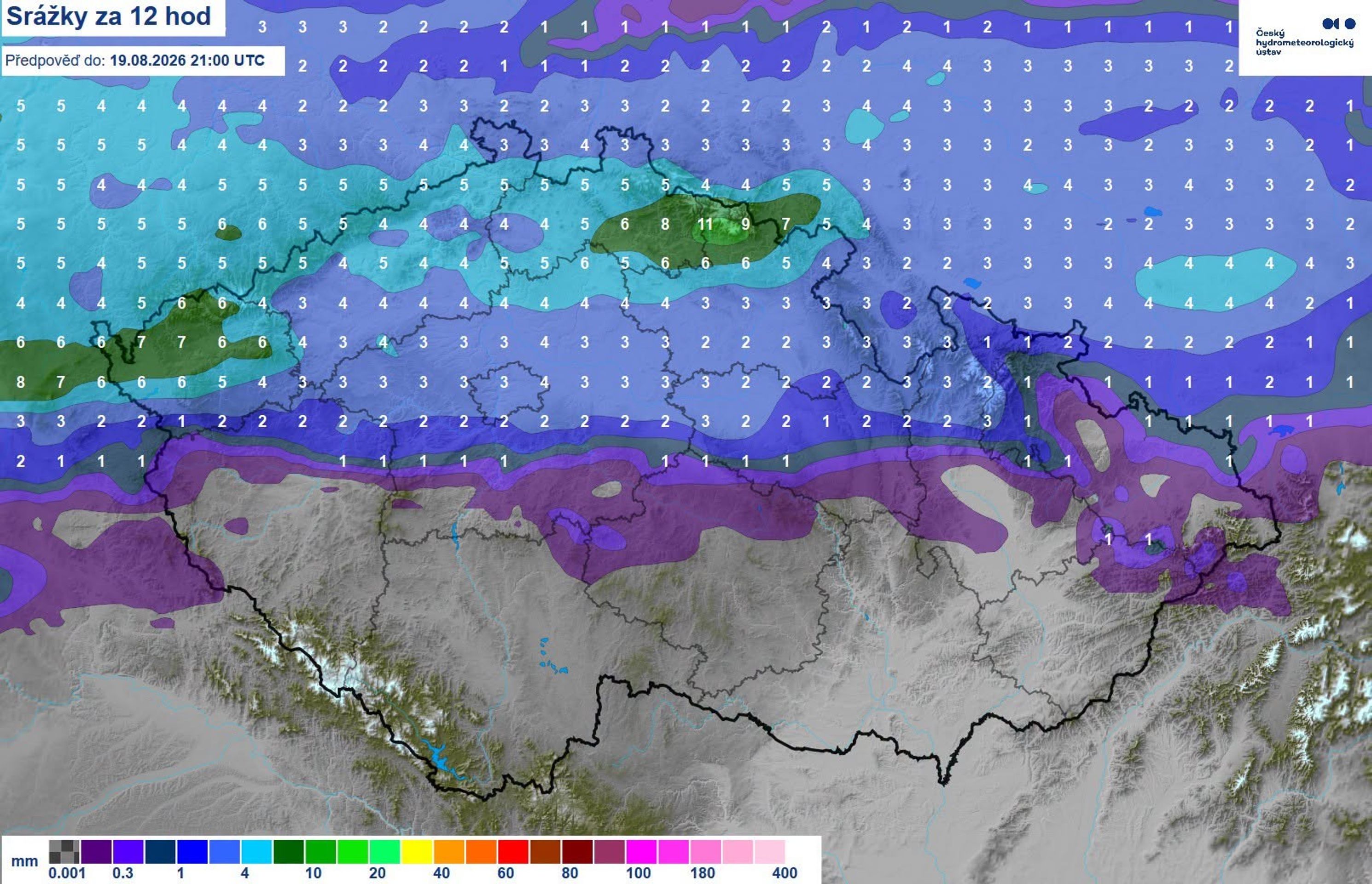 Mapa srážek - Mapy ČHMÚ (2/3)