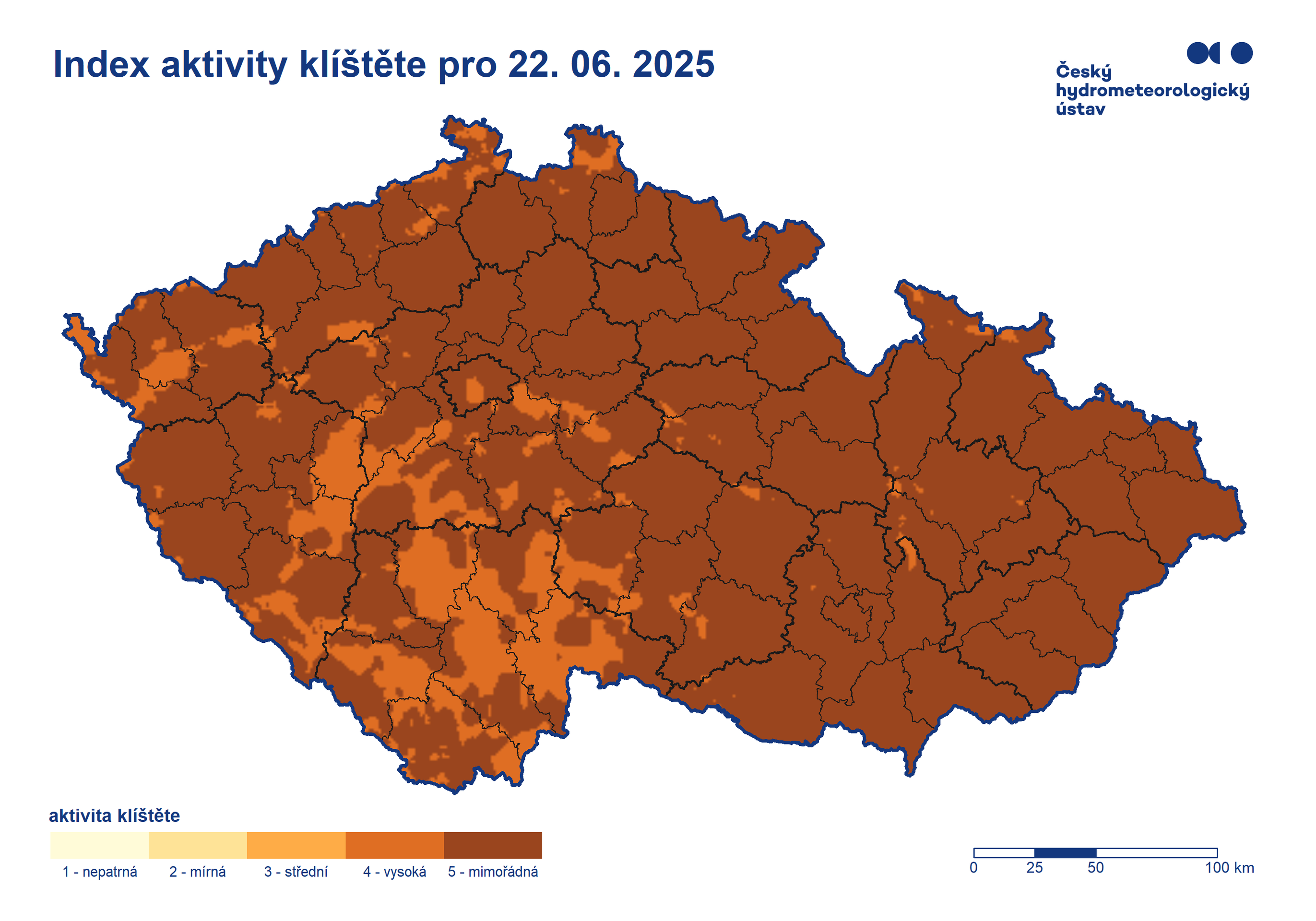 Index aktivity klíštěte 22. 6. 2025 - Aktivita klíšťat o víkendu (3/3)