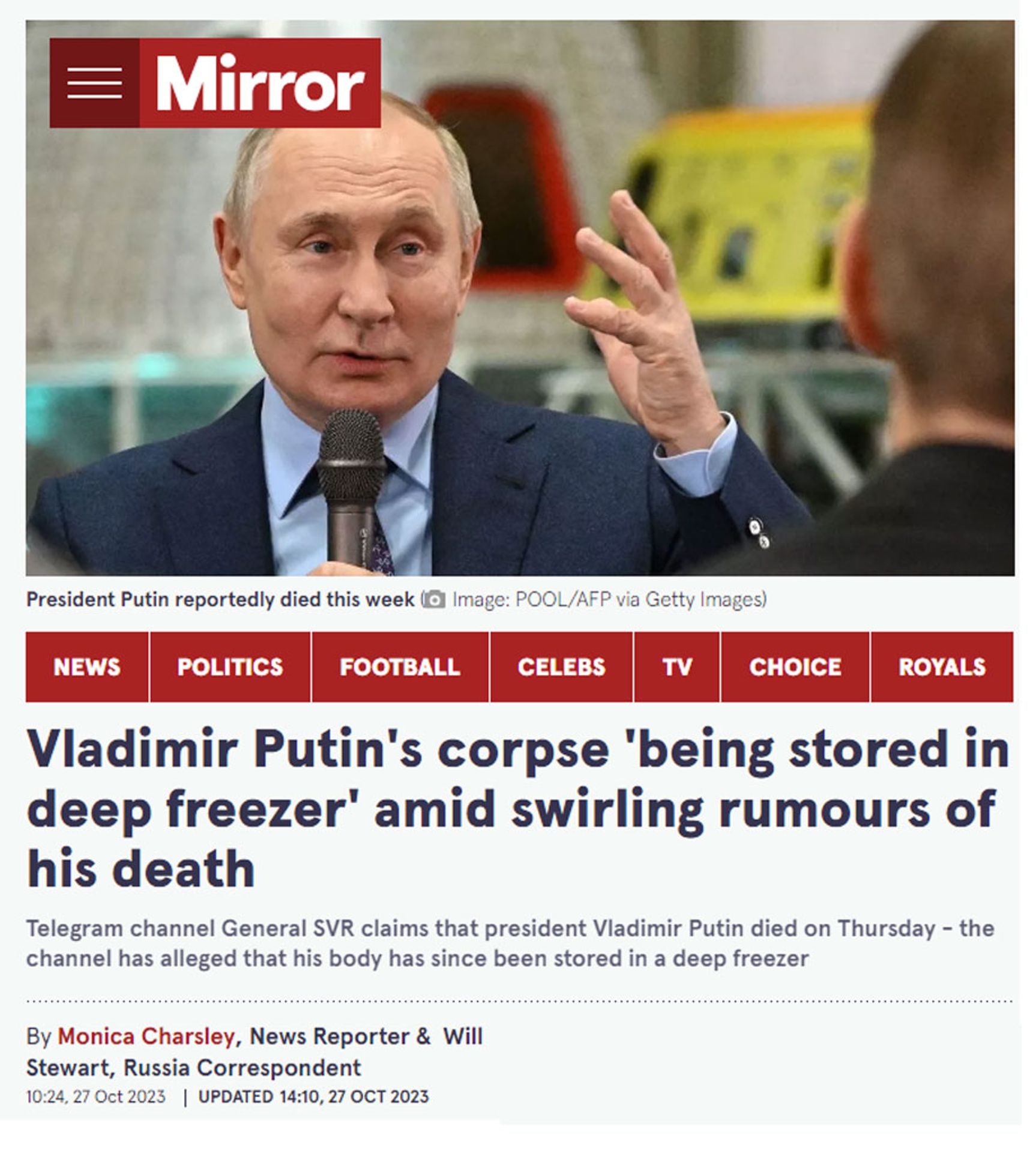 Putin Mirror - Světová média o úmrtí Vladimira Putina (1/4)