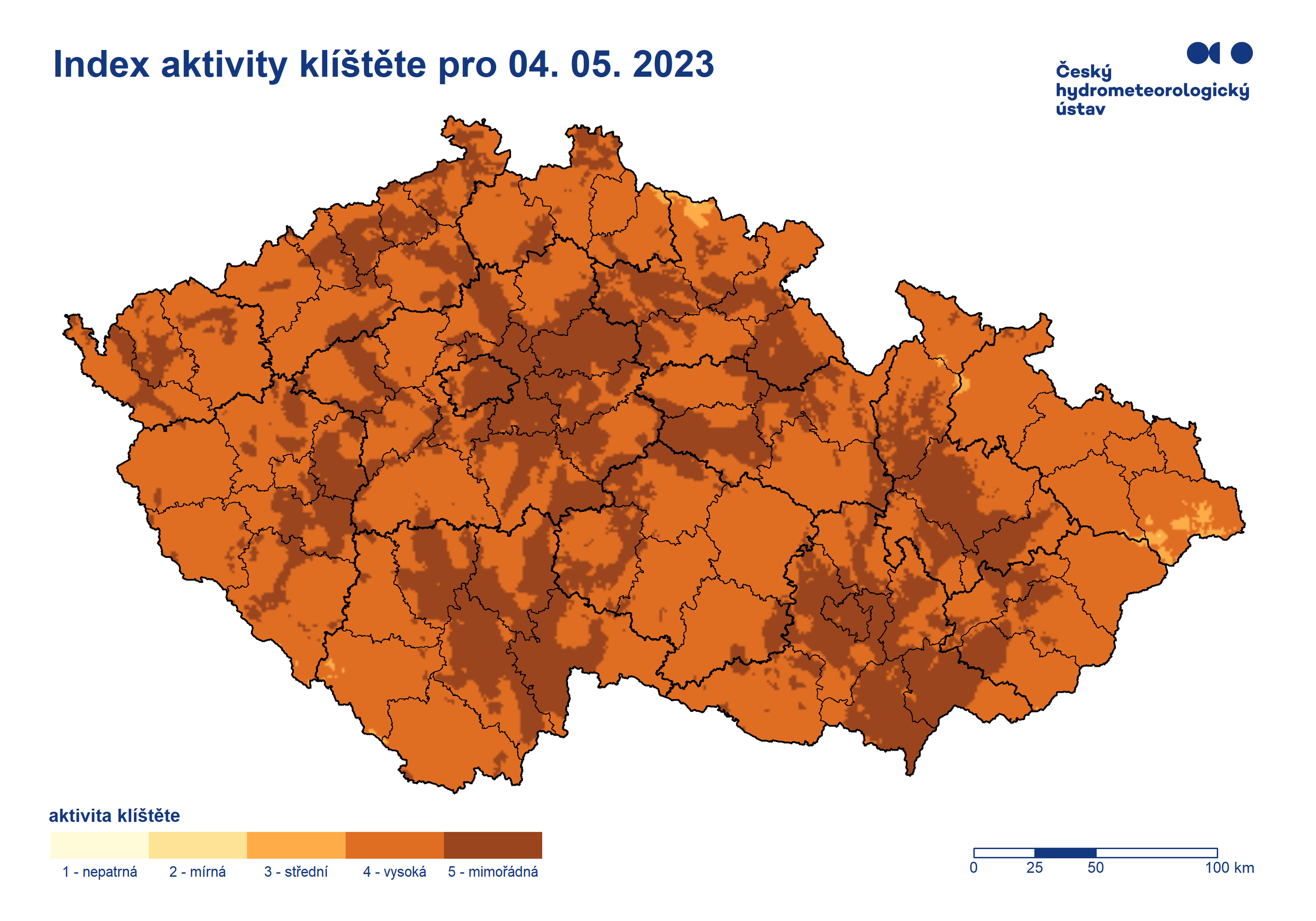 MAPA Aktivita klíšťat, 4. 5. 2023 - Aktivita klíšťat (2/3)