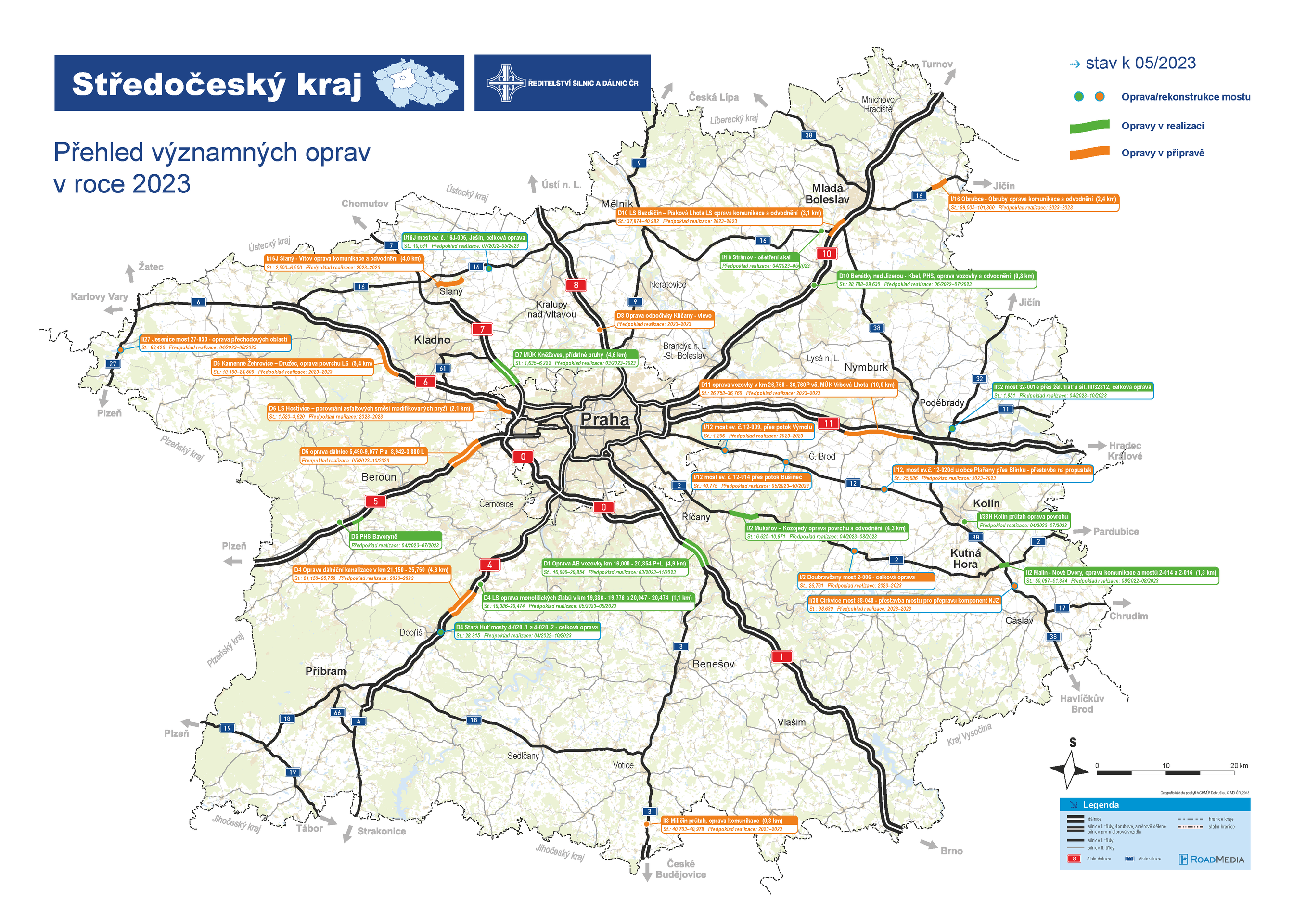 Mapa oprav Středočeský kraj - Mapa oprav v roce 2023 (2/14)