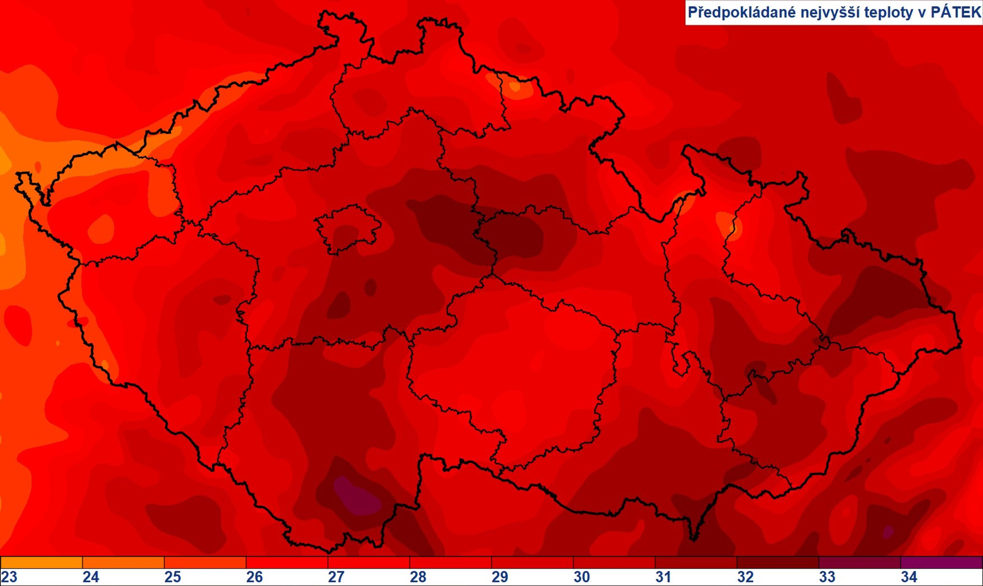 Předpokládané nejvyšší teploty, 21. 6. 2024 - Meteorologové varují před vysokými teplotami (4/4)