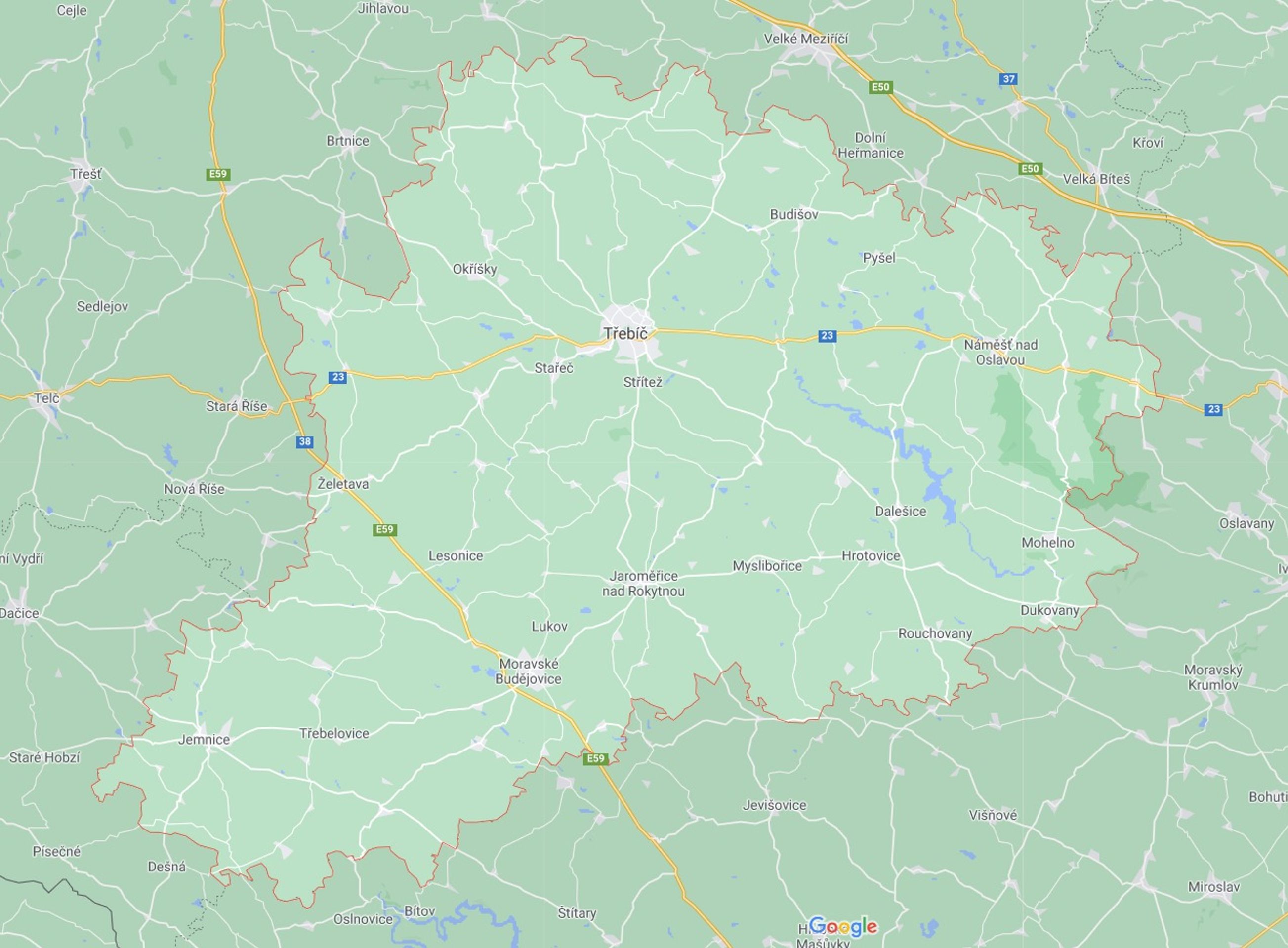 Kraj Vysočina - okres Třebíč - GALERIE: Mapy okresů v kraji Vysočina (2/5)