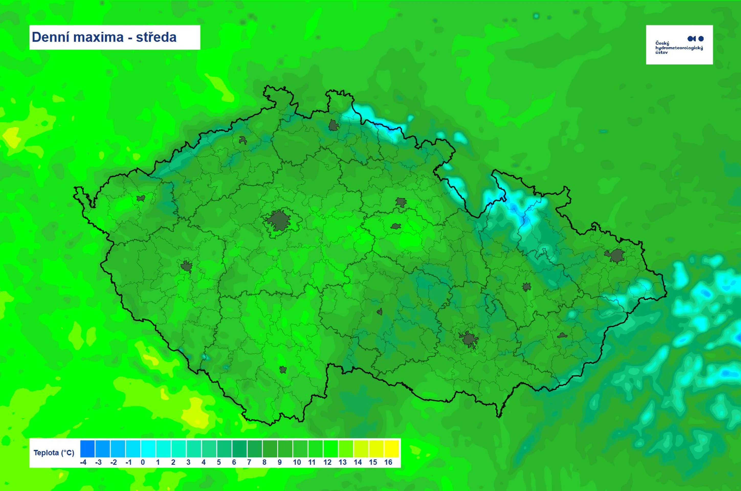 Denní maxima - středa - Předpověď počasí (3/3)