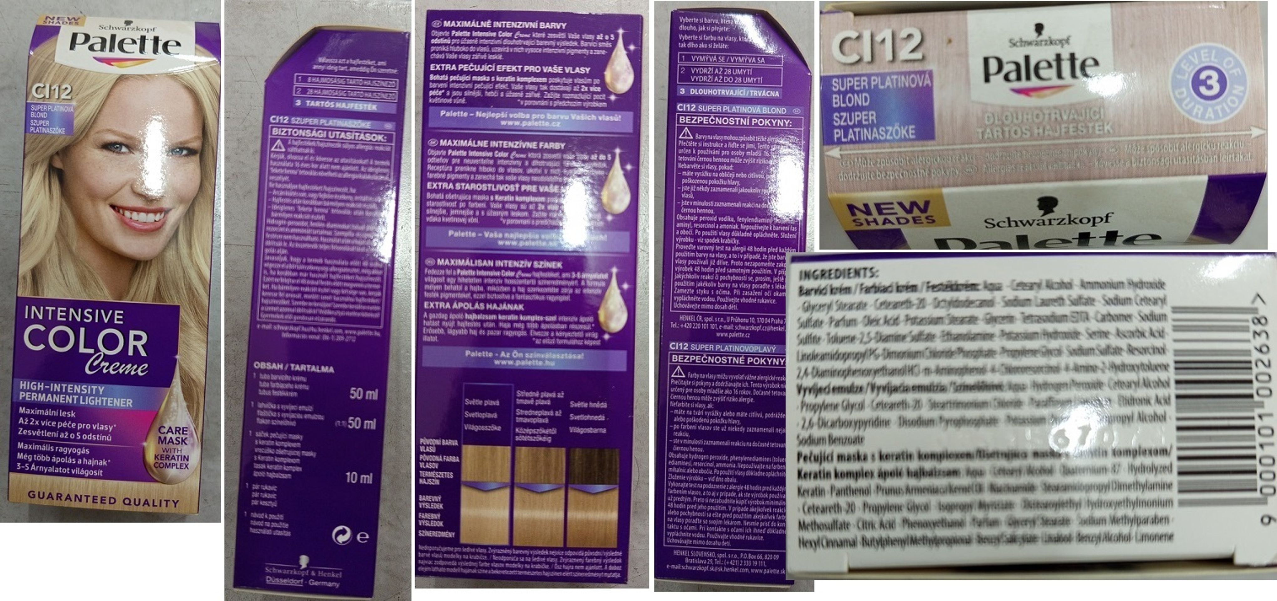 Schwarzkopf, Palette, INTENSIVE COLOR Creme, CI12 SUPER PLATINOVÁ BLOND - Nebezpečné kosmetické přípravky (4/5)