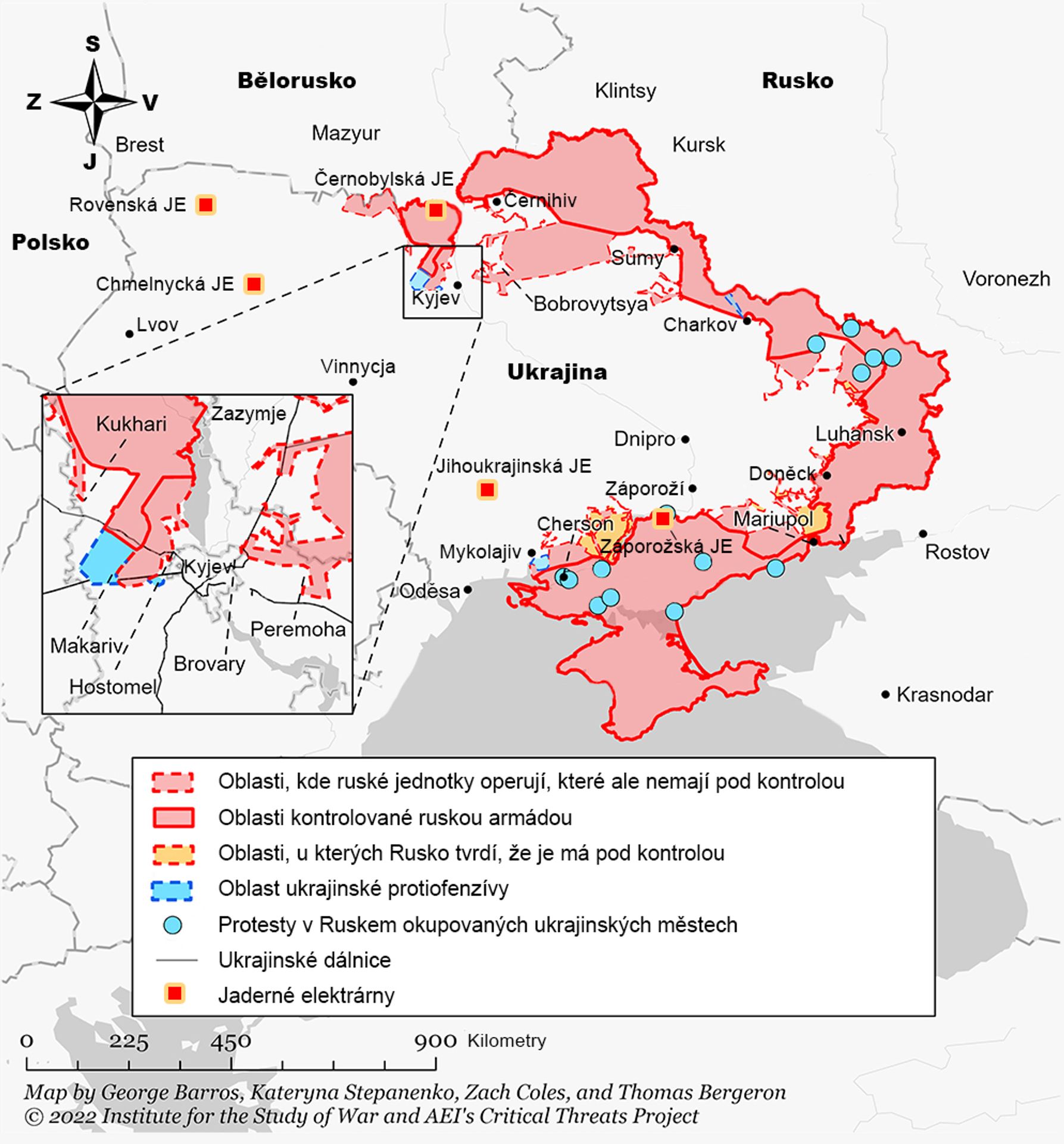 Mapa ruského postupu 24.3. - Ukrajinské protiútoky (2/7)
