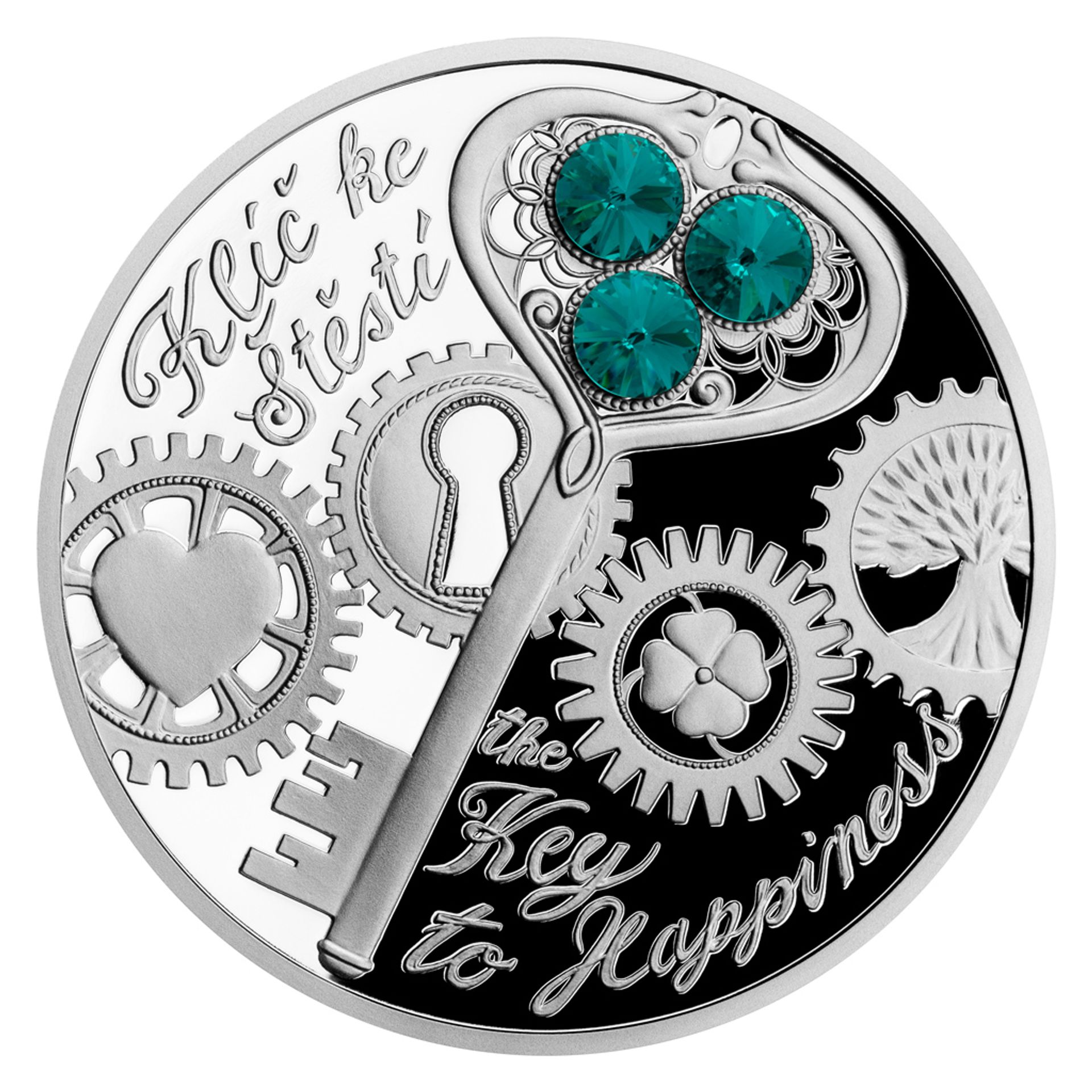 Stříbrná mince s českým křišťálem Klíč ke štěstí je součástí dárkové řady Crystal Coin - Mince České mincovny (6/22)
