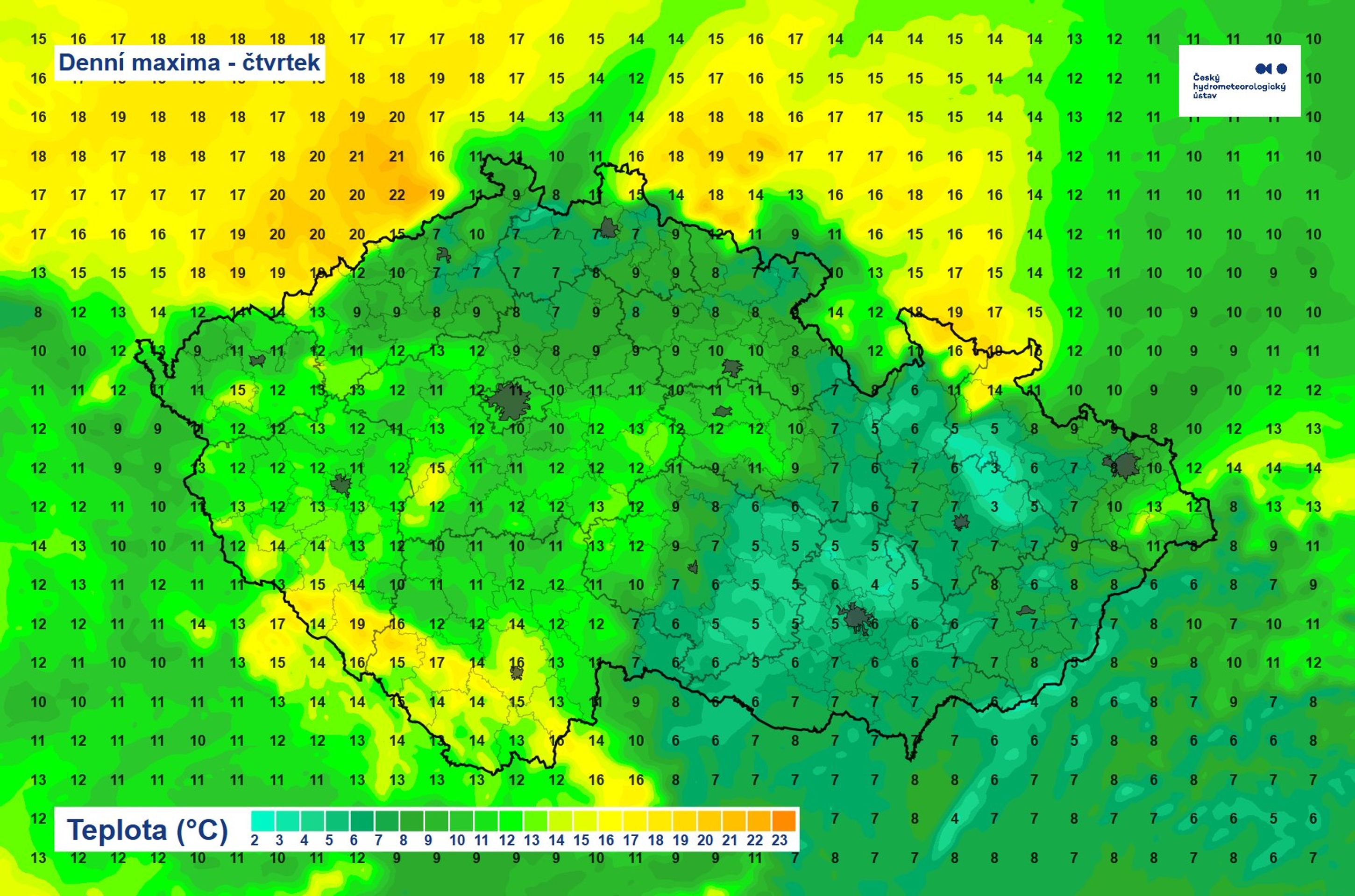Denní maxima – čtvrtek - Počasí ČHMÚ (3/4)