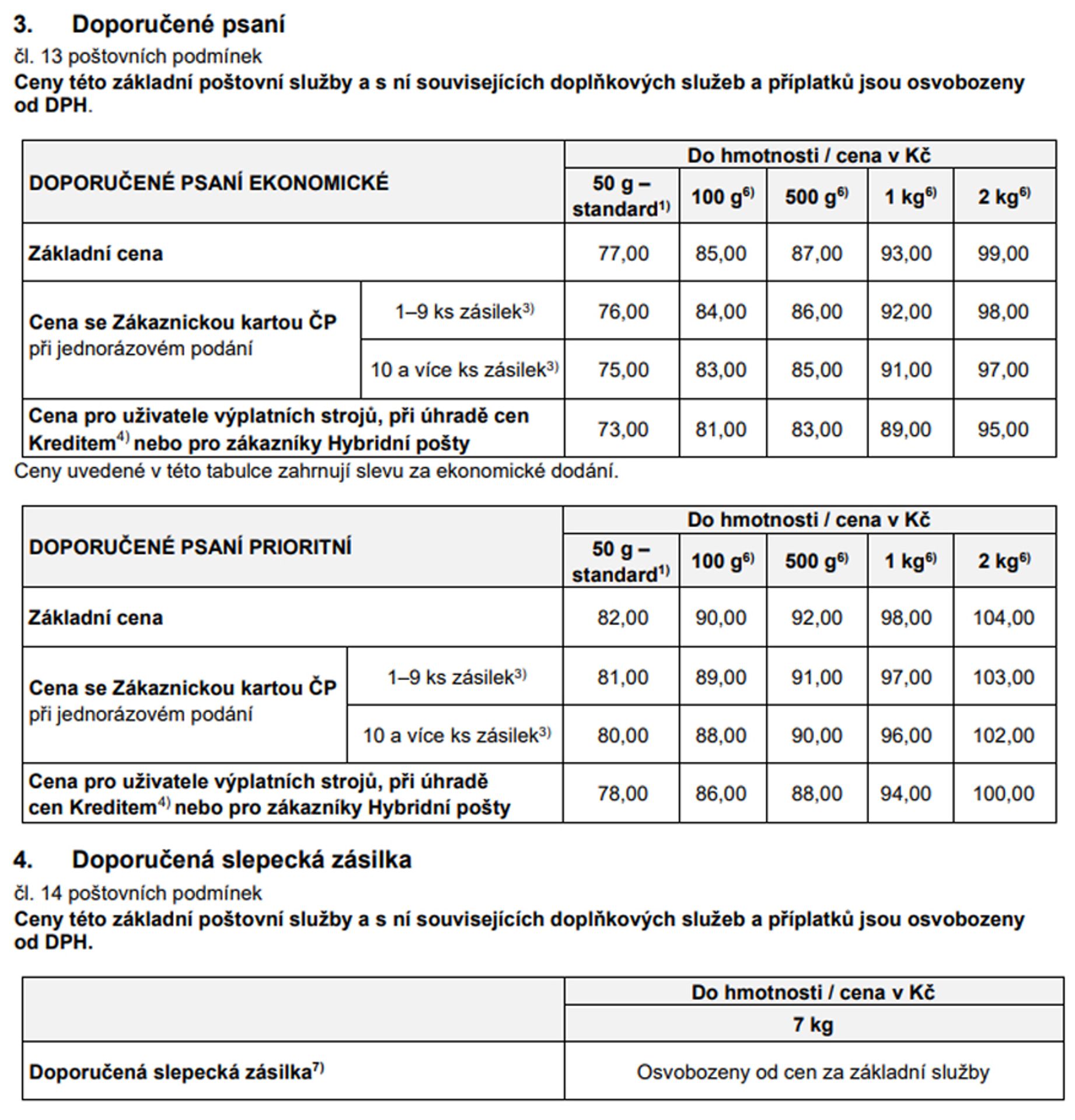 Doporučené psaní - Ceník poštovních služeb od 1. 2. 2025 (2/10)