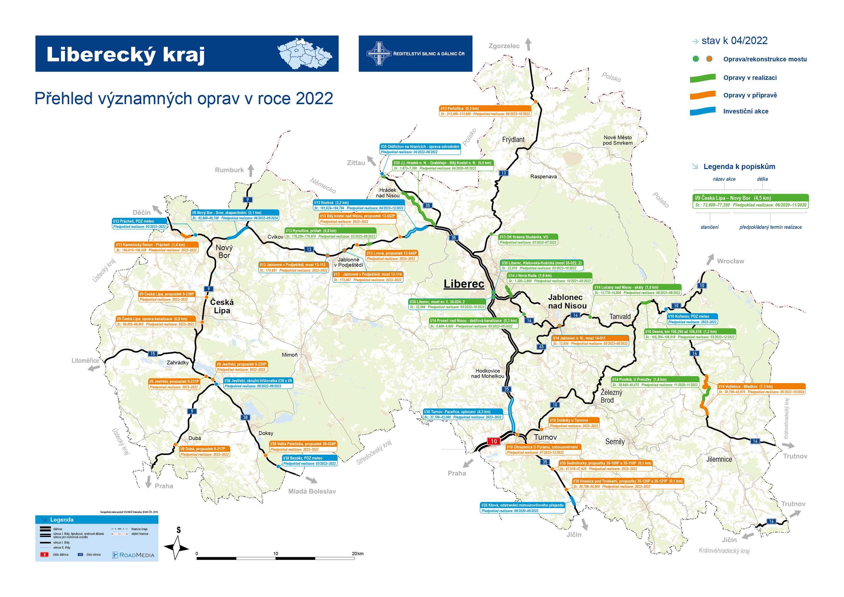 Mapa oprav - Liberecký kraj - Mapy oprav silnic v roce 2022 (6/13)