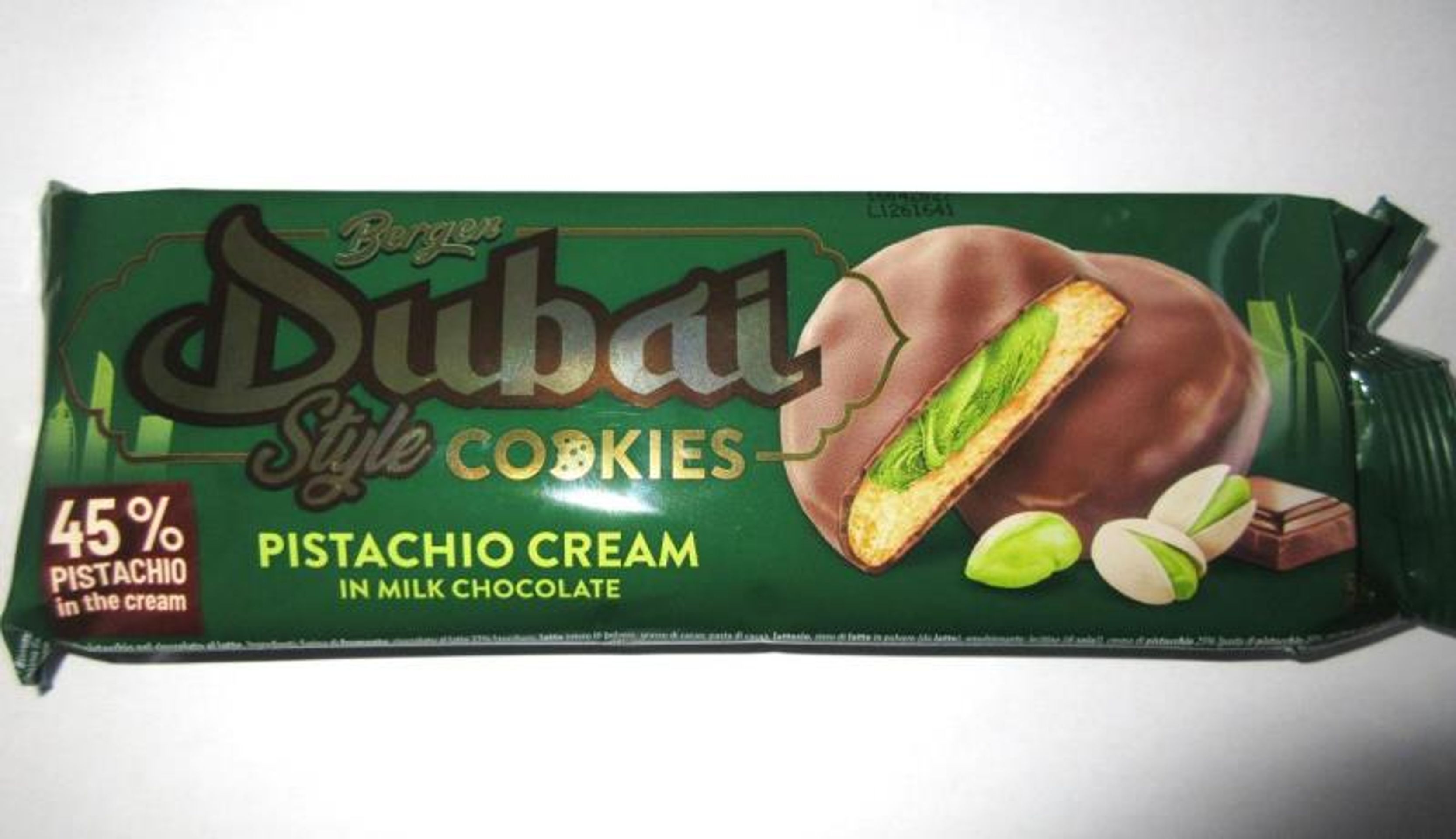 Bergen Dubai Style COOKIES PISTACHIO CREAM IN MILK CHOCOLATE - Závadný med, sušenky a oříšky (11/14)