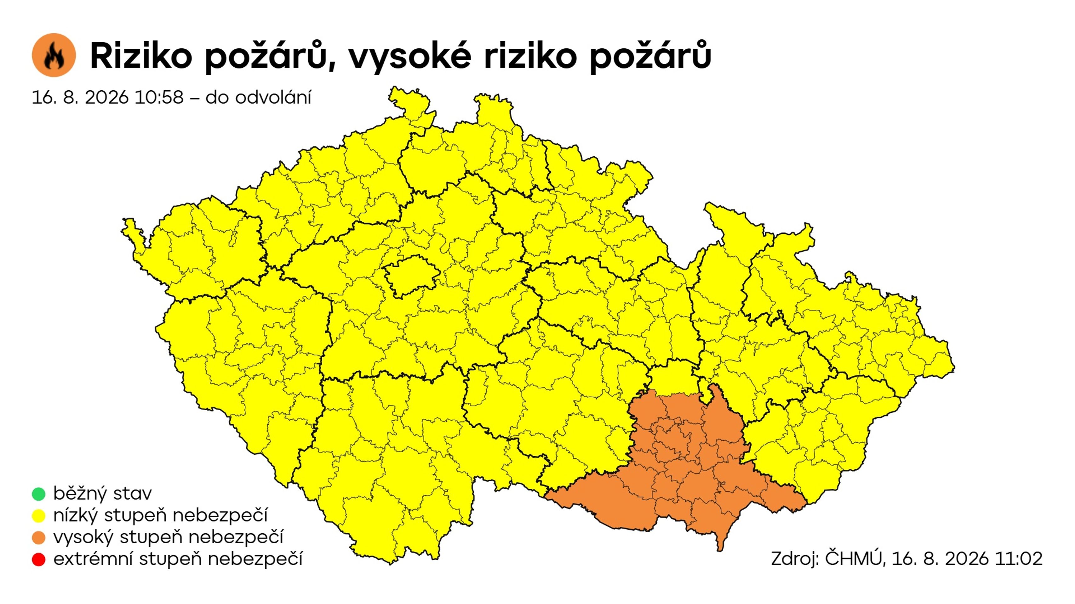 Výstraha ČHMÚ – Riziko požárů, vysoké riziko požárů (1) - Výstražné mapy (4/4)