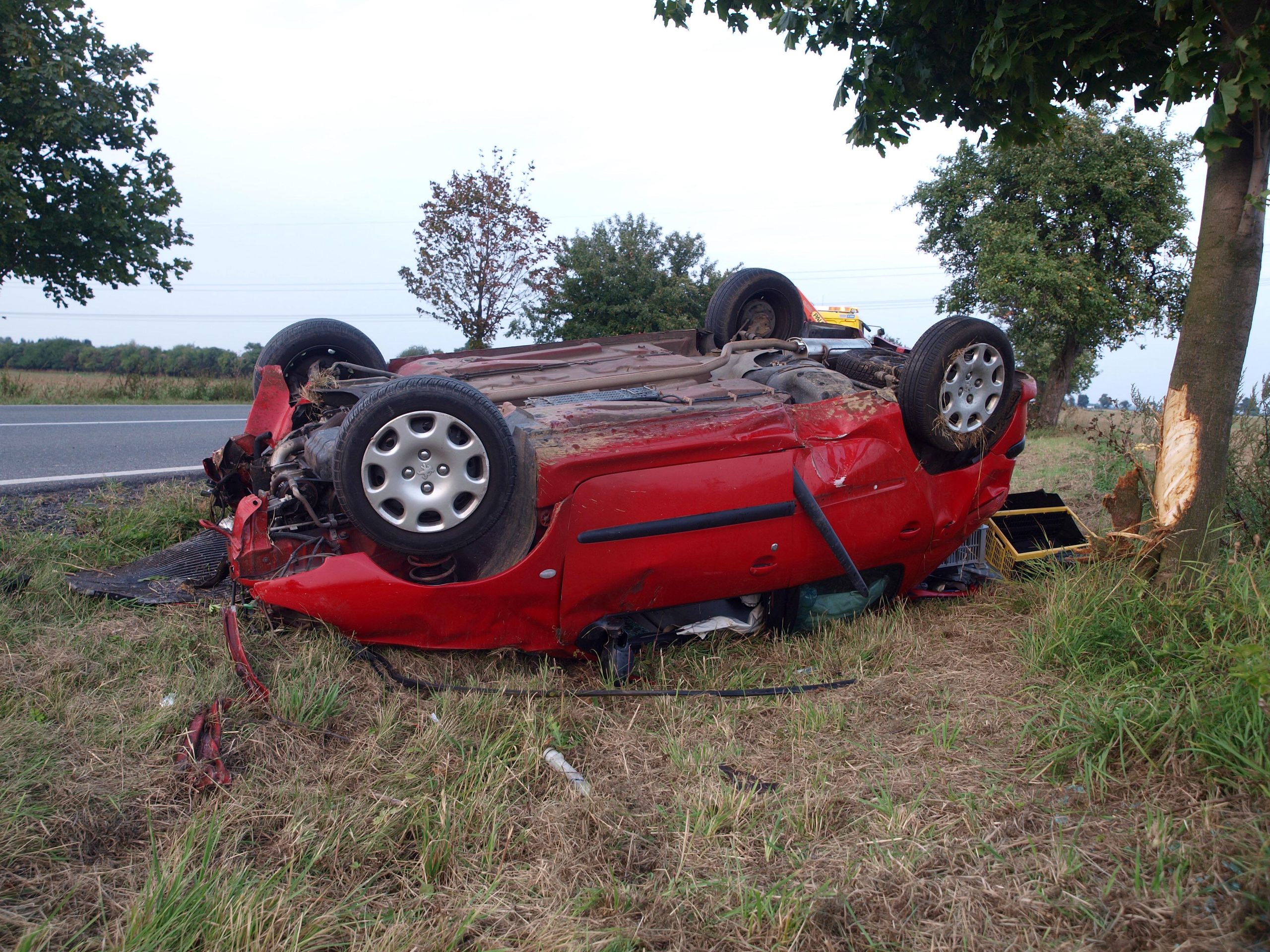 zdemolované auto 4 - Řidička narazila do stromu, ze zdemolovaného auta utekla pryč (4/5)