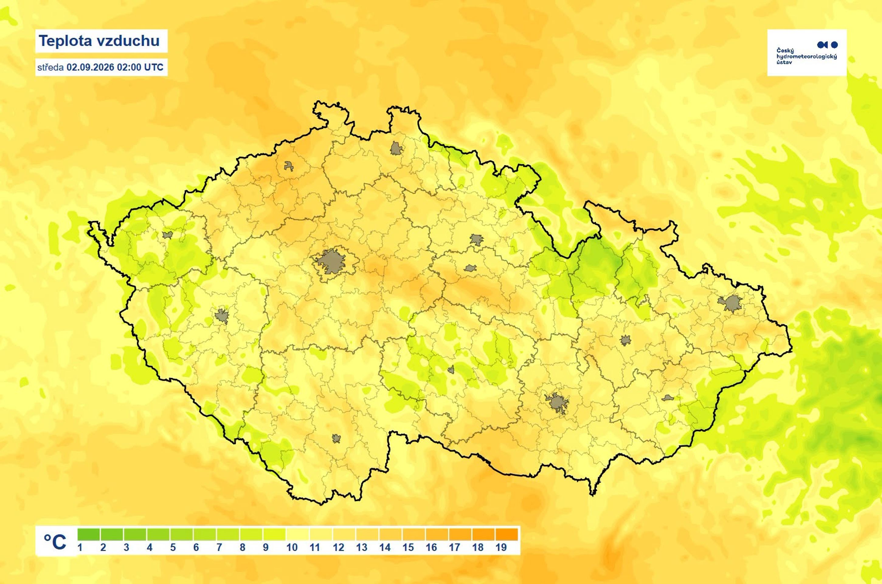 Teplota vzduchu ve středu - Počasí ČHMÚ (1/4)