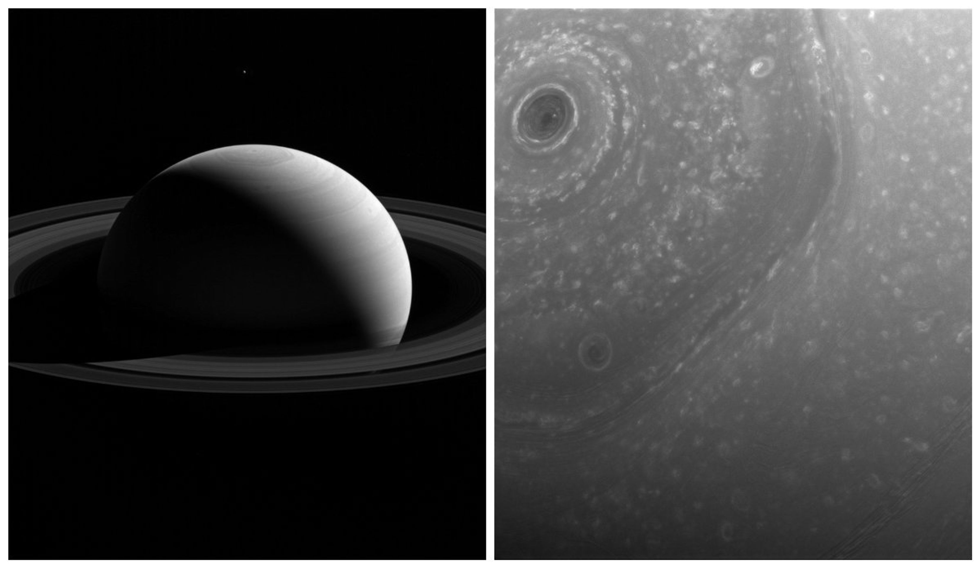 Sonda Cassini vyfotila sever Saturnu z nové oběžné dráhy - GALERIE: Ohromná bouře na severním pólu Saturnu (5/5)