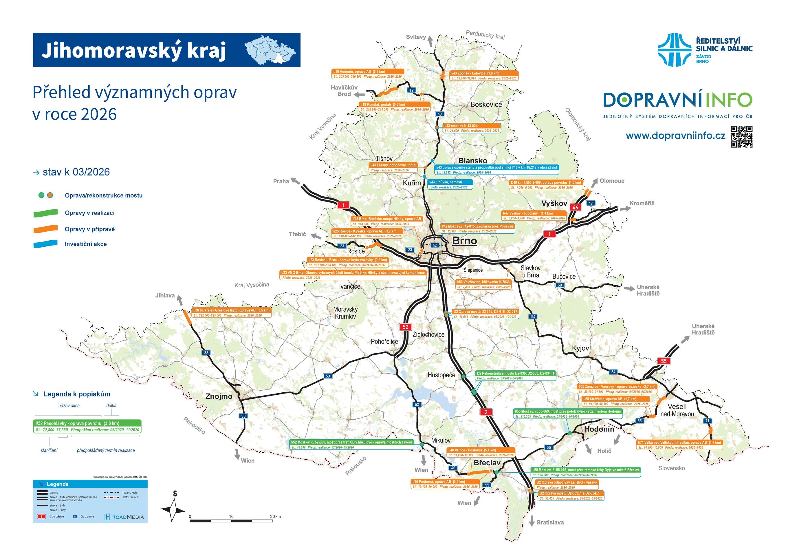 Přehled významných oprav v roce 2026 – Jihomoravský kraj - Stavby připravované k zahájení a přehled významných oprav v roce 2026 (4/13)