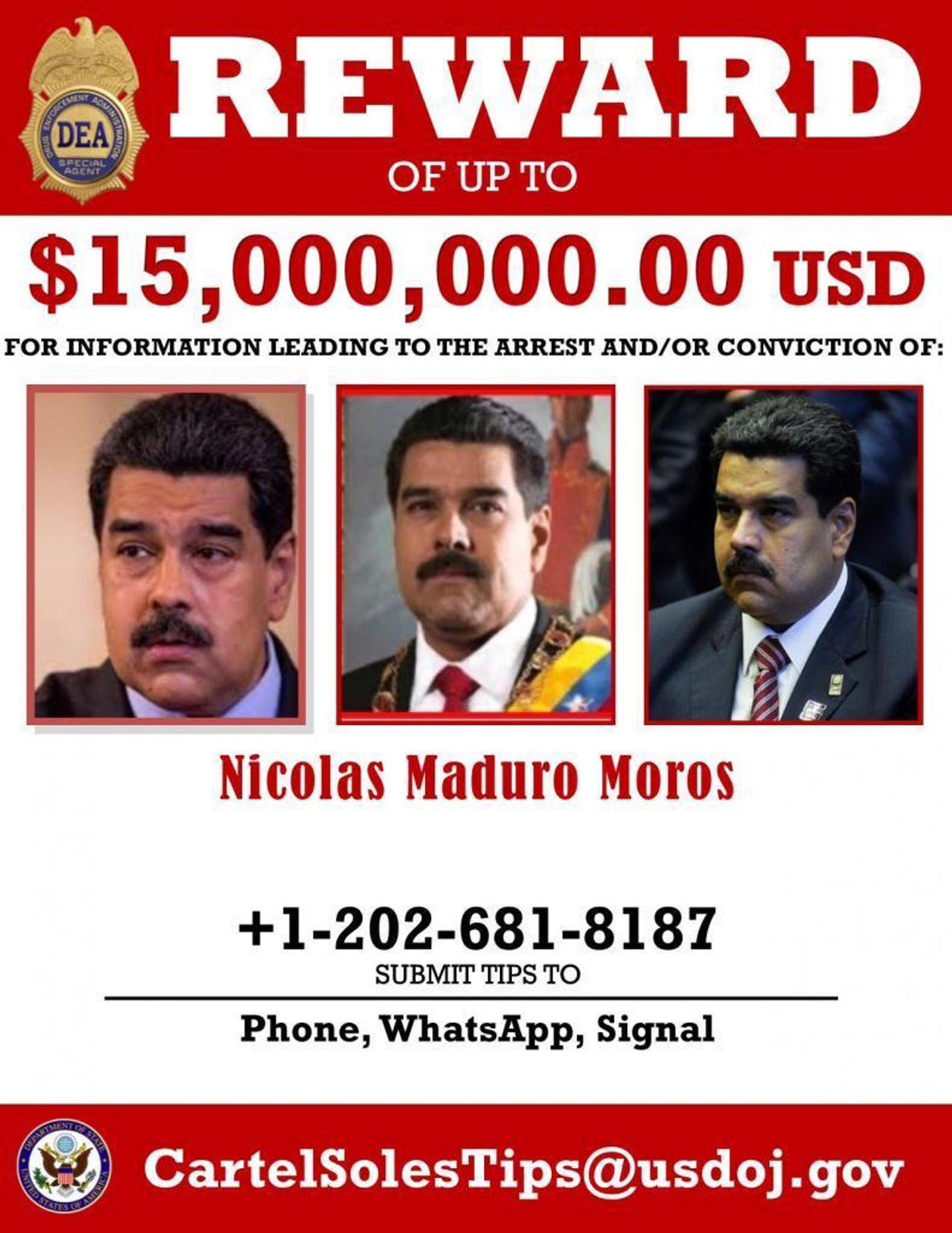 DEA wanted Nicolás Maduro - GALERIE: DEA vypsala odměnu na Madura (1/4)