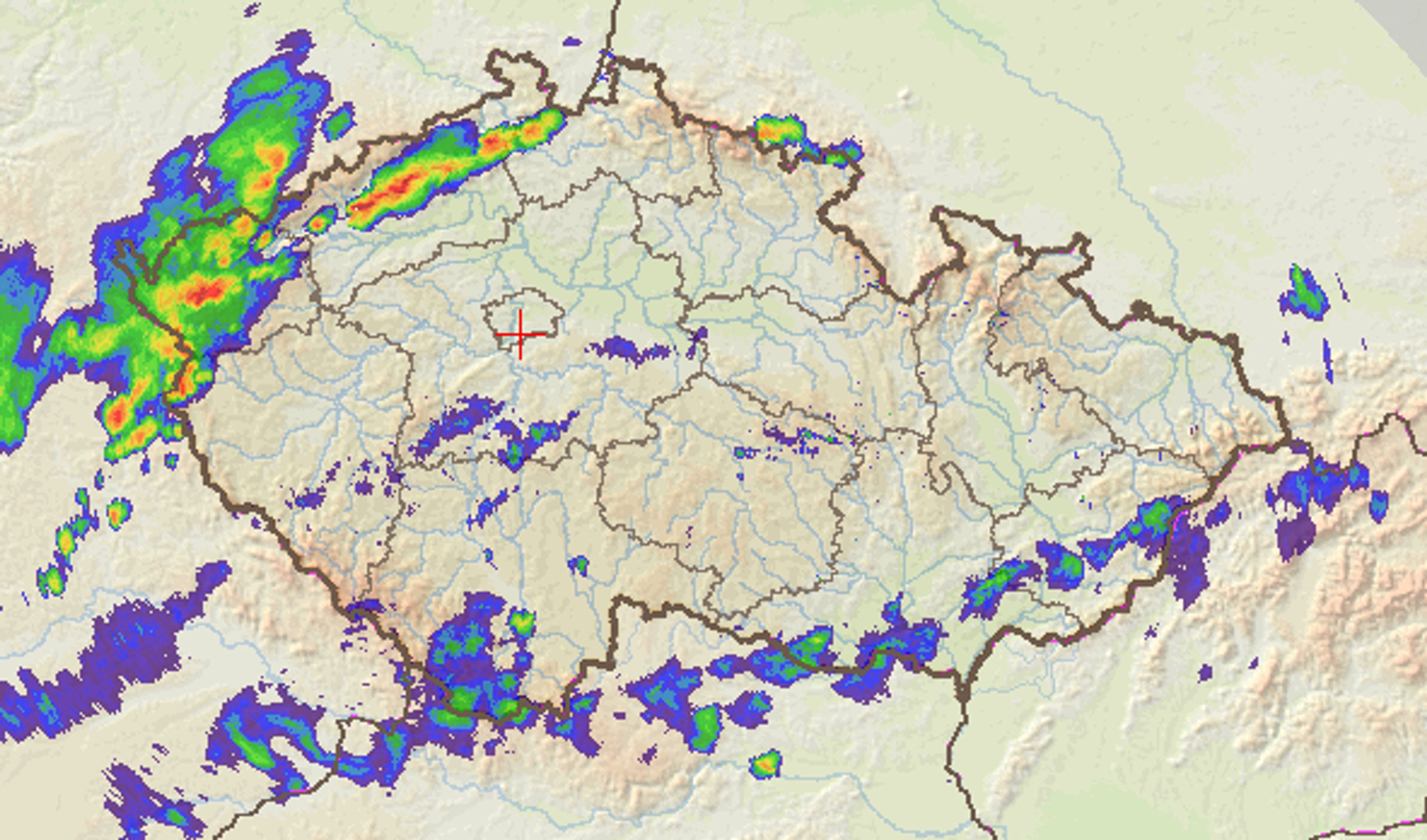 Mapa srážek 23.4. 2018 - 11:00 - GALERIE: Do Česka se ženou bouřky (1/5)