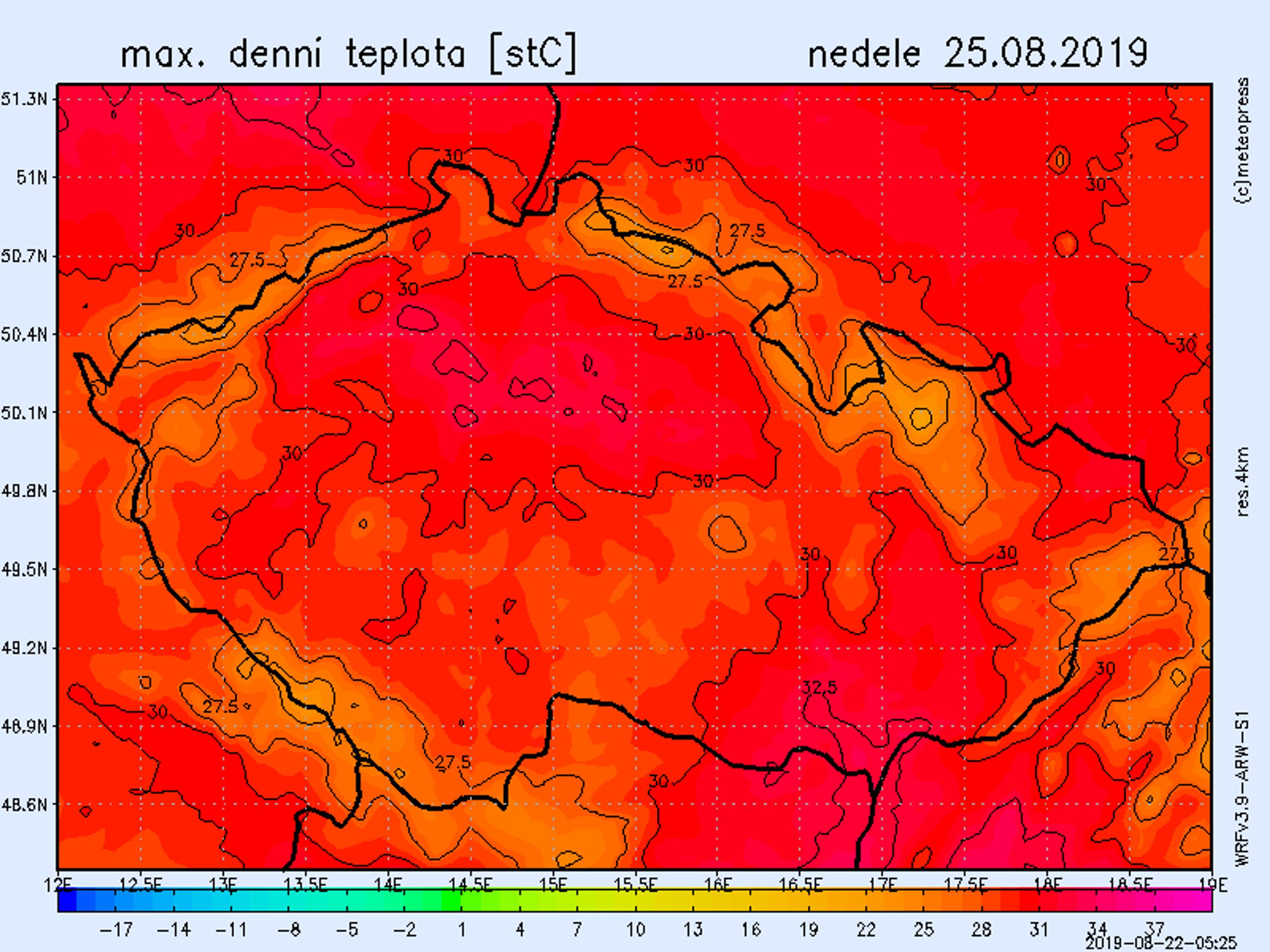 Teplotní mapa - neděle 25. 8. 2019 - GALERIE: Teplotní mapy (4/4)
