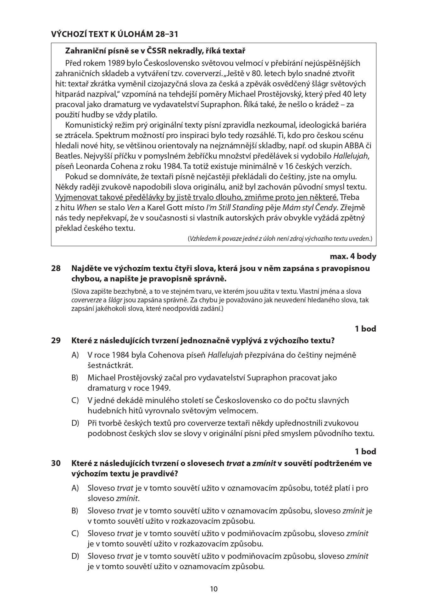 Didaktický test z českého jazyka 2025 (10) - Didaktický test z českého jazyka 2025 (10/11)