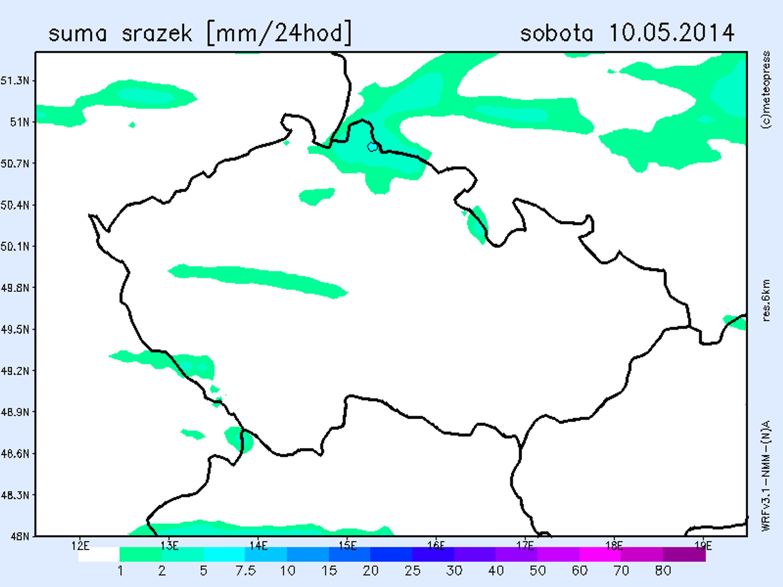 Mapa srážek - sobota - Mapy srážek (3/3)