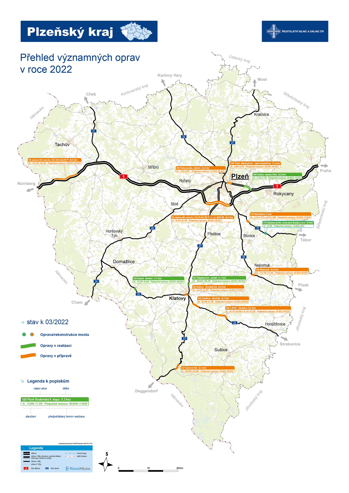 Mapa oprav - Plzeňský kraj - Mapy oprav silnic v roce 2022 (3/13)