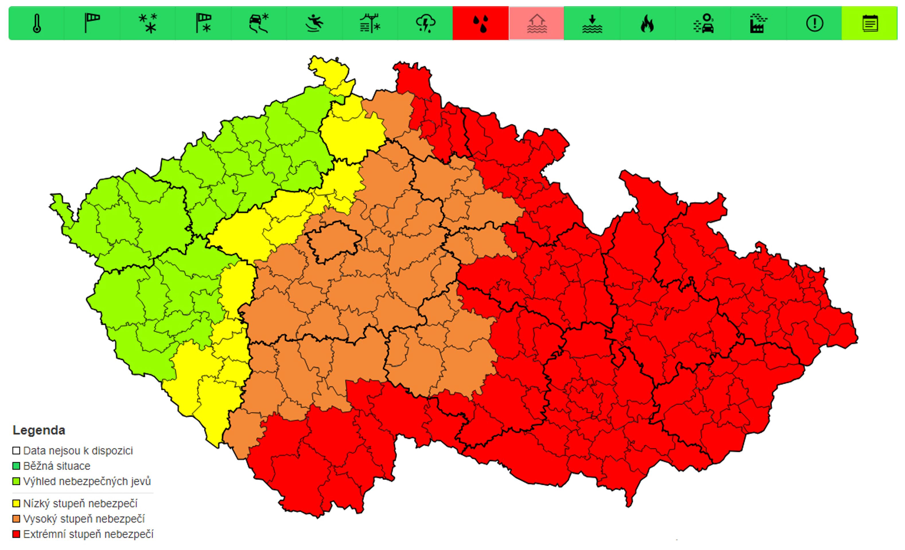 Výstraha před silným deštěm, 13. 9. 2024 - Výstrahy před extrémním deštěm (2/3)