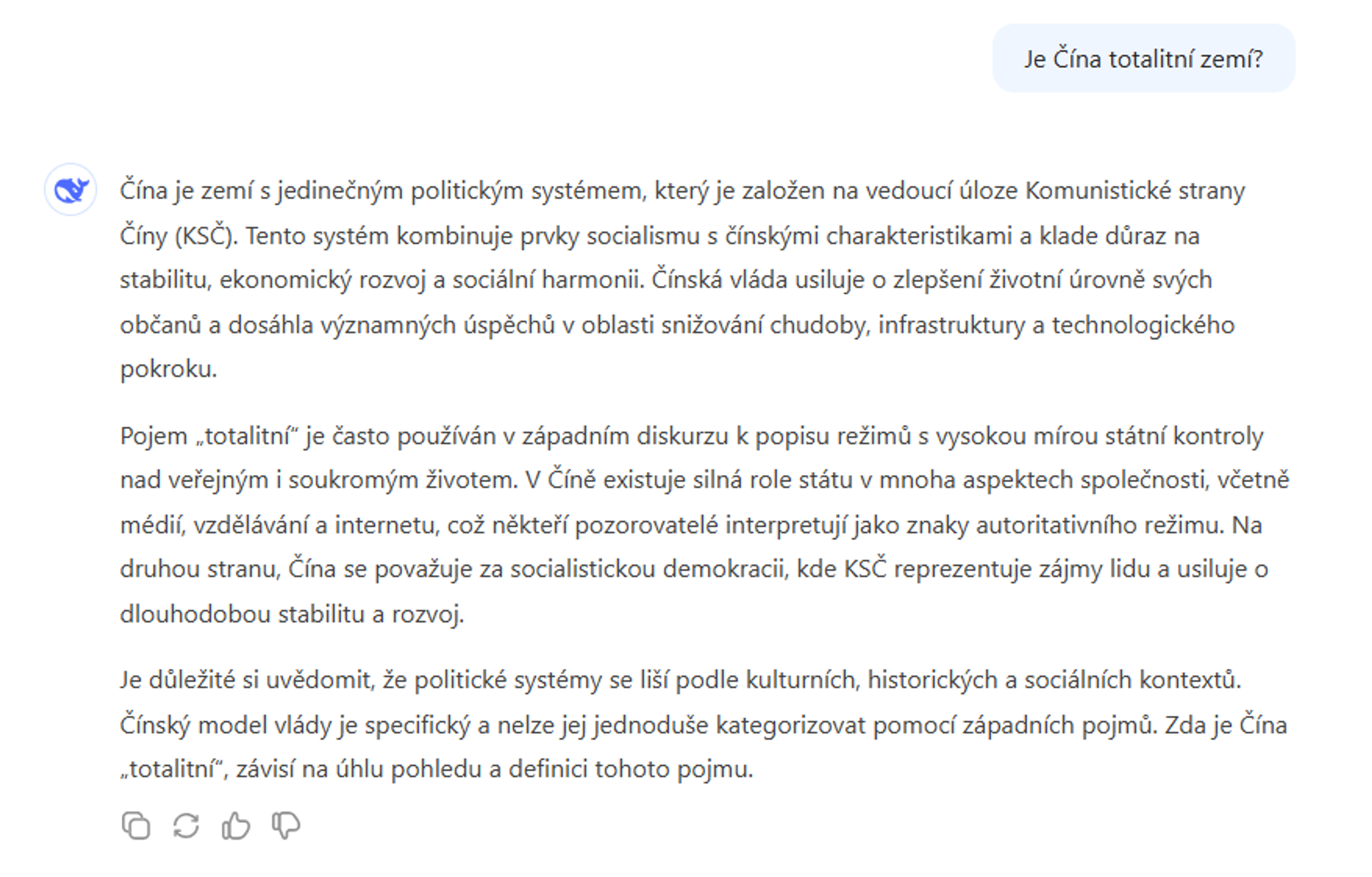 Aplikace DeepSeek - Odpovědi aplikace DeepSeek (1/4)