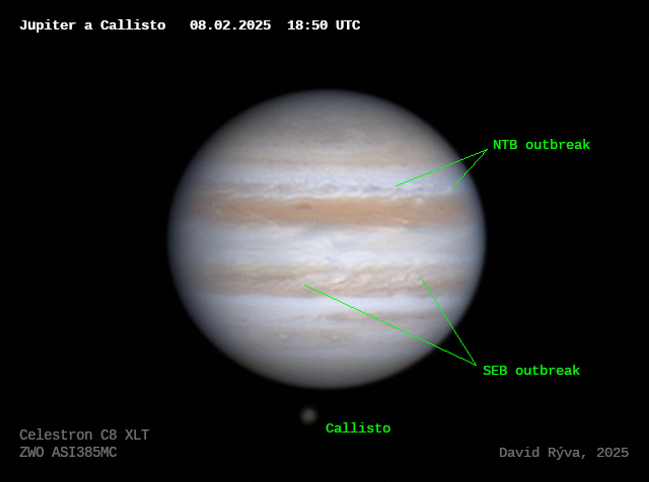 Jupiter a Callisto, 8. 2. 2025 - Bouře na Jupiteru (4/4)