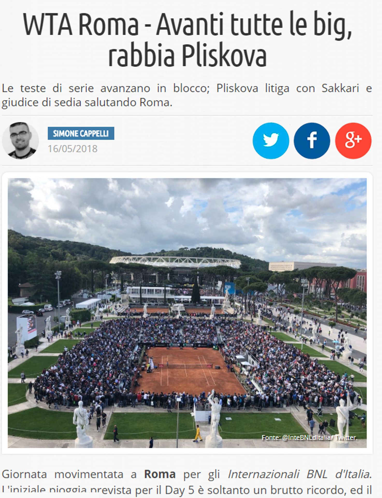 Incident se řeší i v Itálii, kde k němu došlo... - GALERIE: Zahraniční média píší o Karolíně Plíškové (3/6)